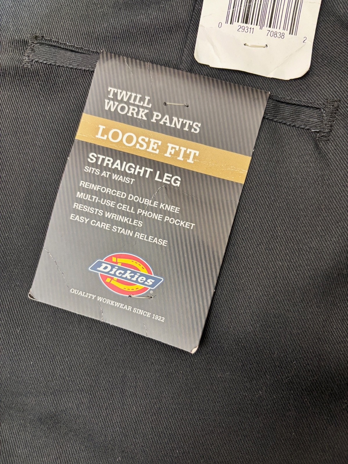 dickies mens loose fit double knee cell phone pocket work pants black 34×32 new