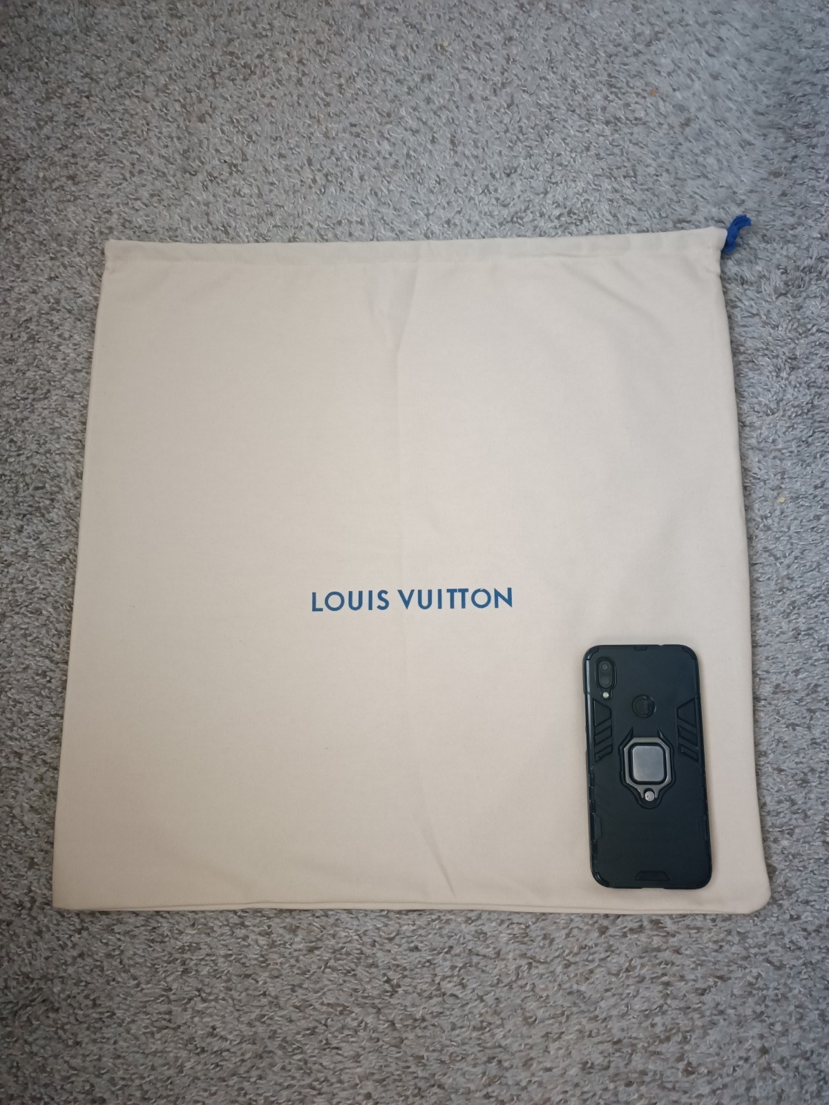 20″×19″ LOUIS VUITTON DUST BAG IVORY BEIGE BLUE DRAWSTRING LOGO