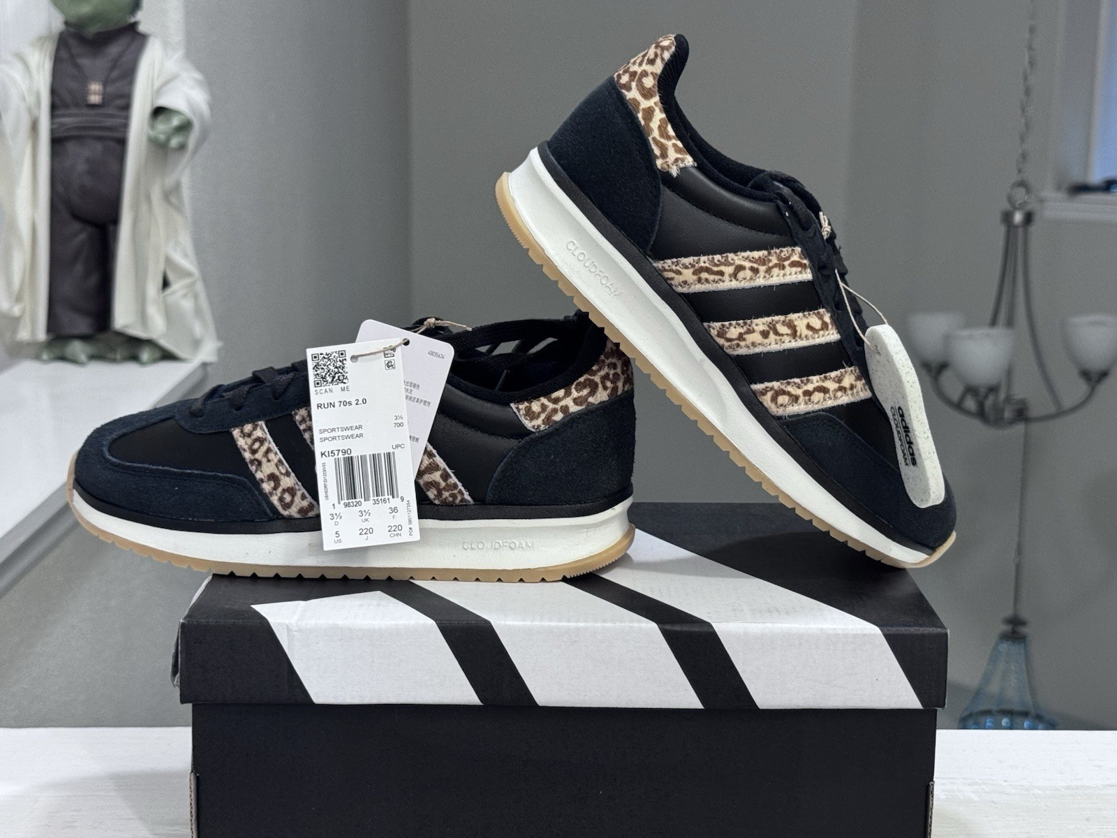 Adidas Run 70s 2.0 Black Leopard Print White Gum KI5790 Woman’s Size 5