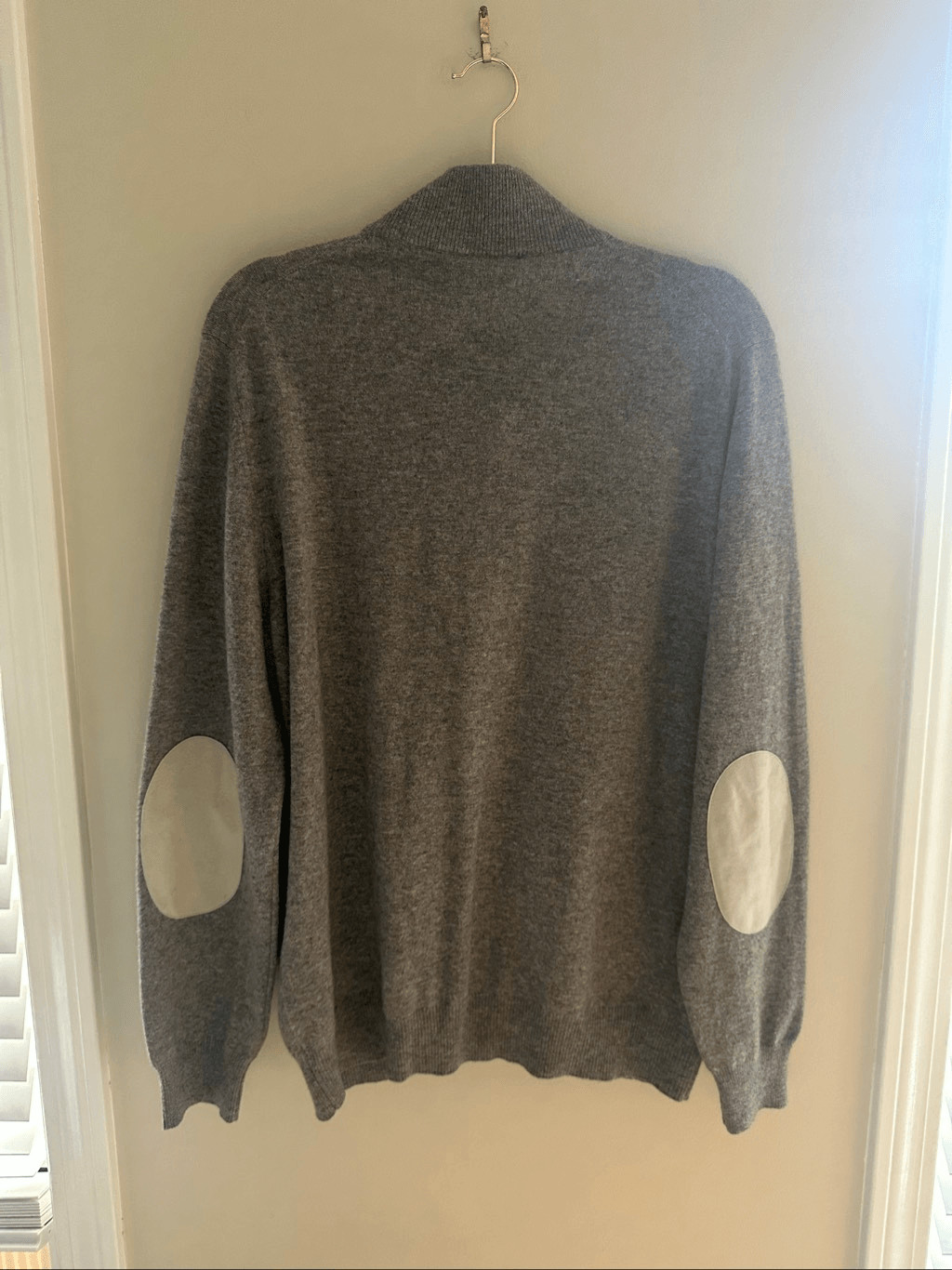 Gran Sasso Men’s Wool Cashmere Cardigan Gray Size 52 (Large) Elbow Patches