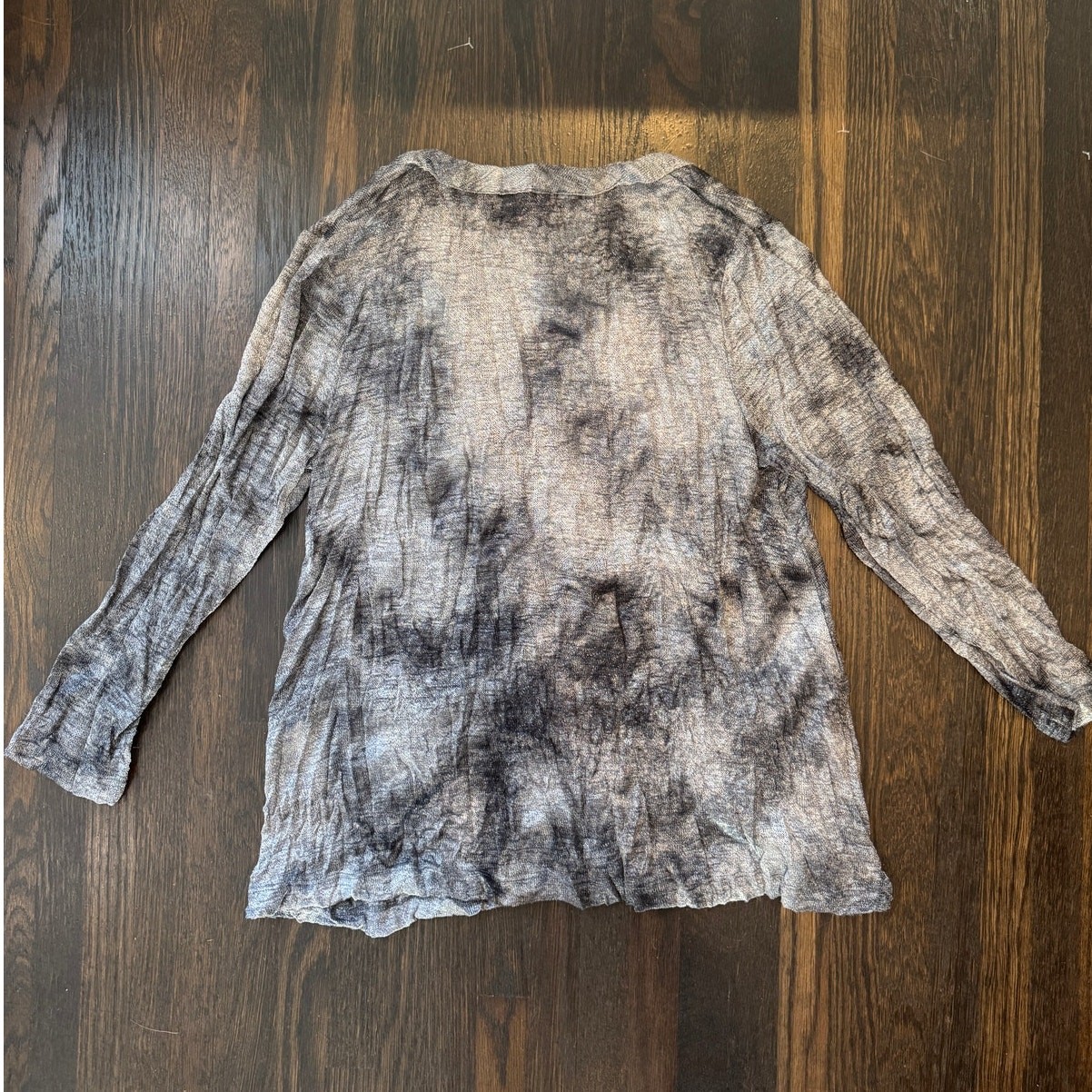 Alembika | Crinkle Knit Cardigan Gray Abstract Stretch Button Front Size 2 Med