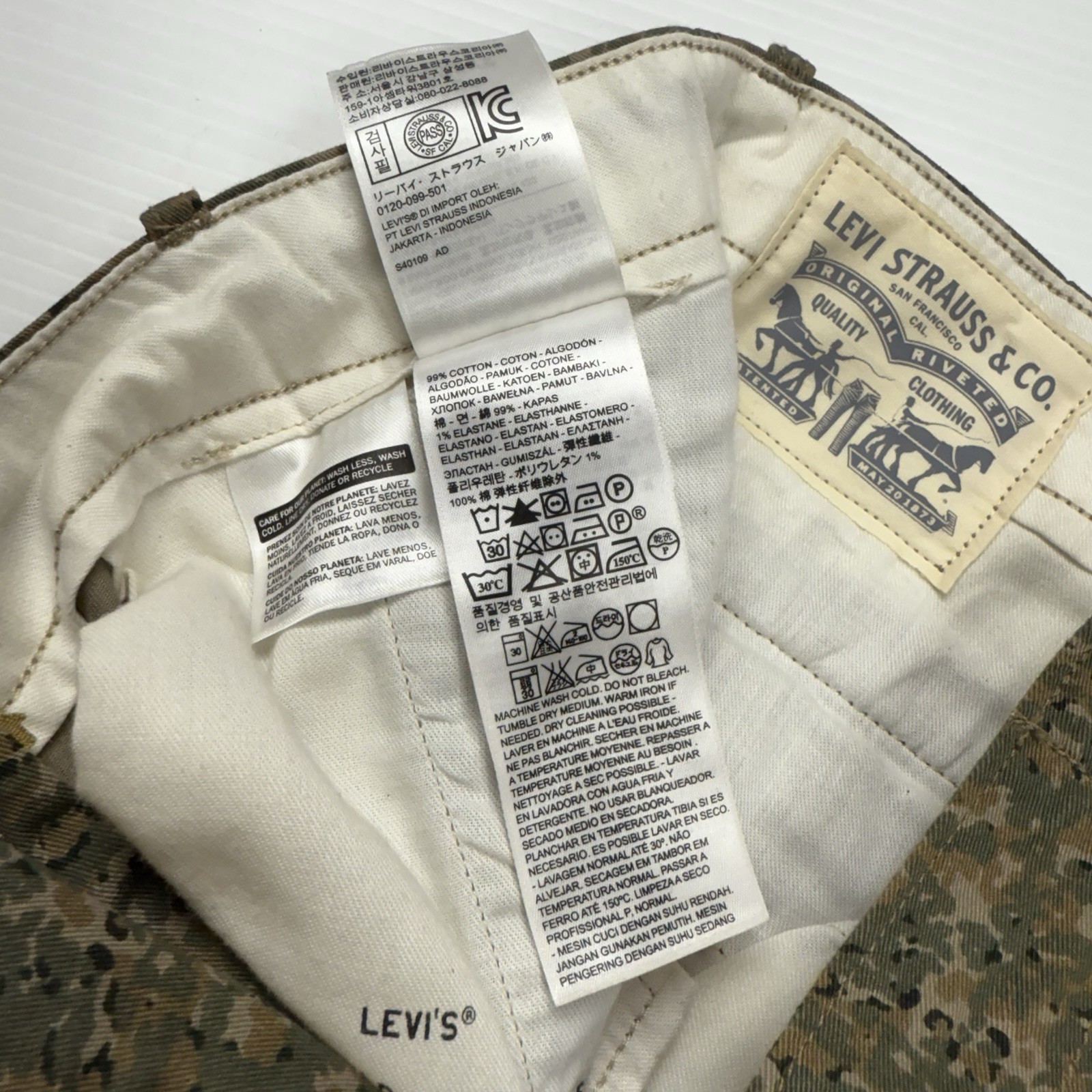 Levis Slim Straight Cargo Forest Camo Pants 32×30 Cotton Blend NWT USA Army