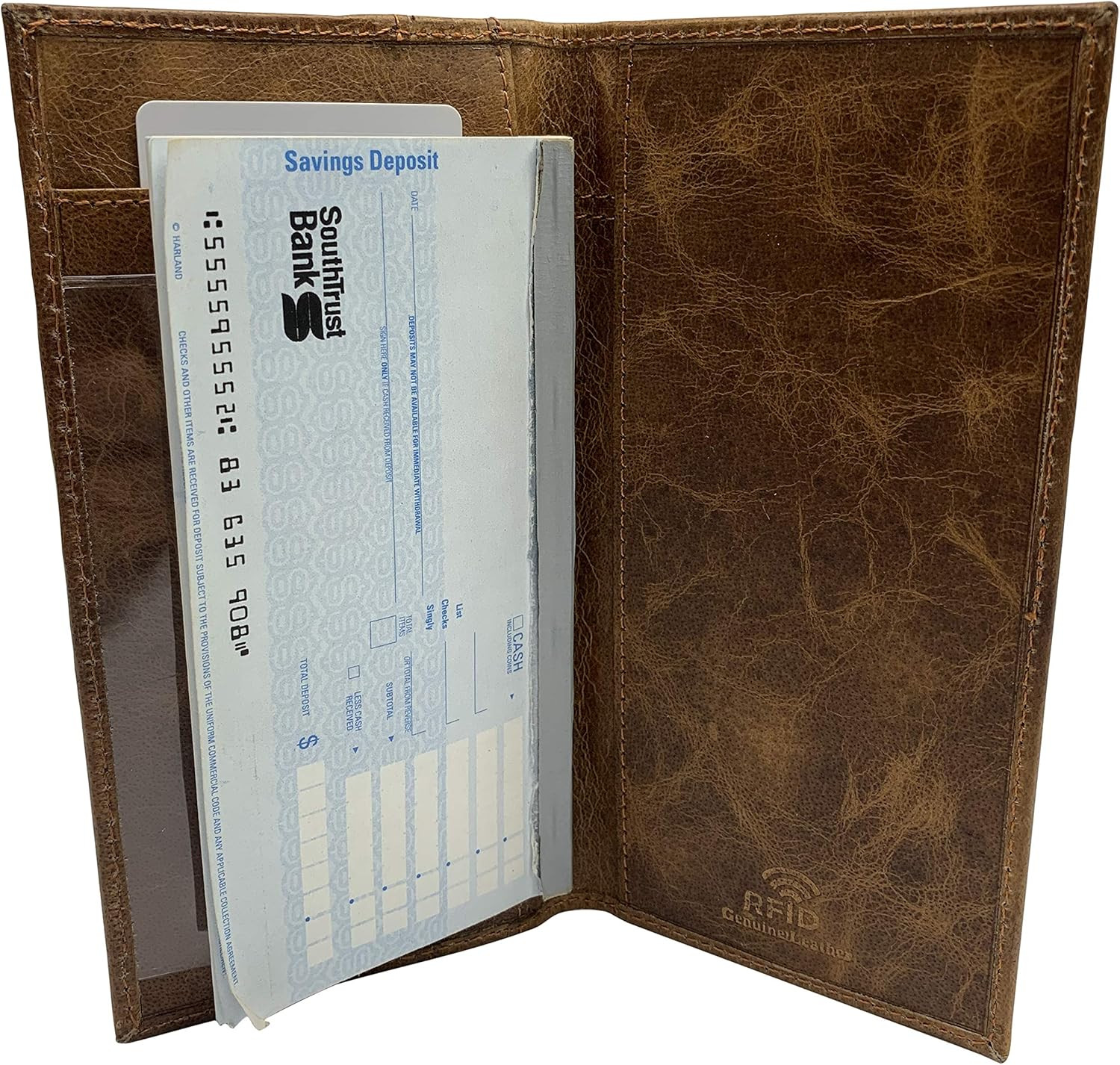 Genuine Leather Checkbook Cover for Men & Women Checkbook Holder Wallet RFID Blo