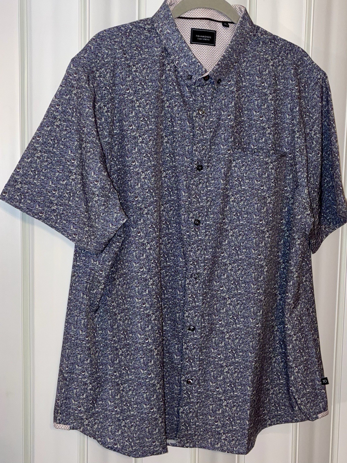 7 Diamonds 4 Way Stretch Button Up S/Sleeve Blue FLORAL Mens•2XL Lightweight