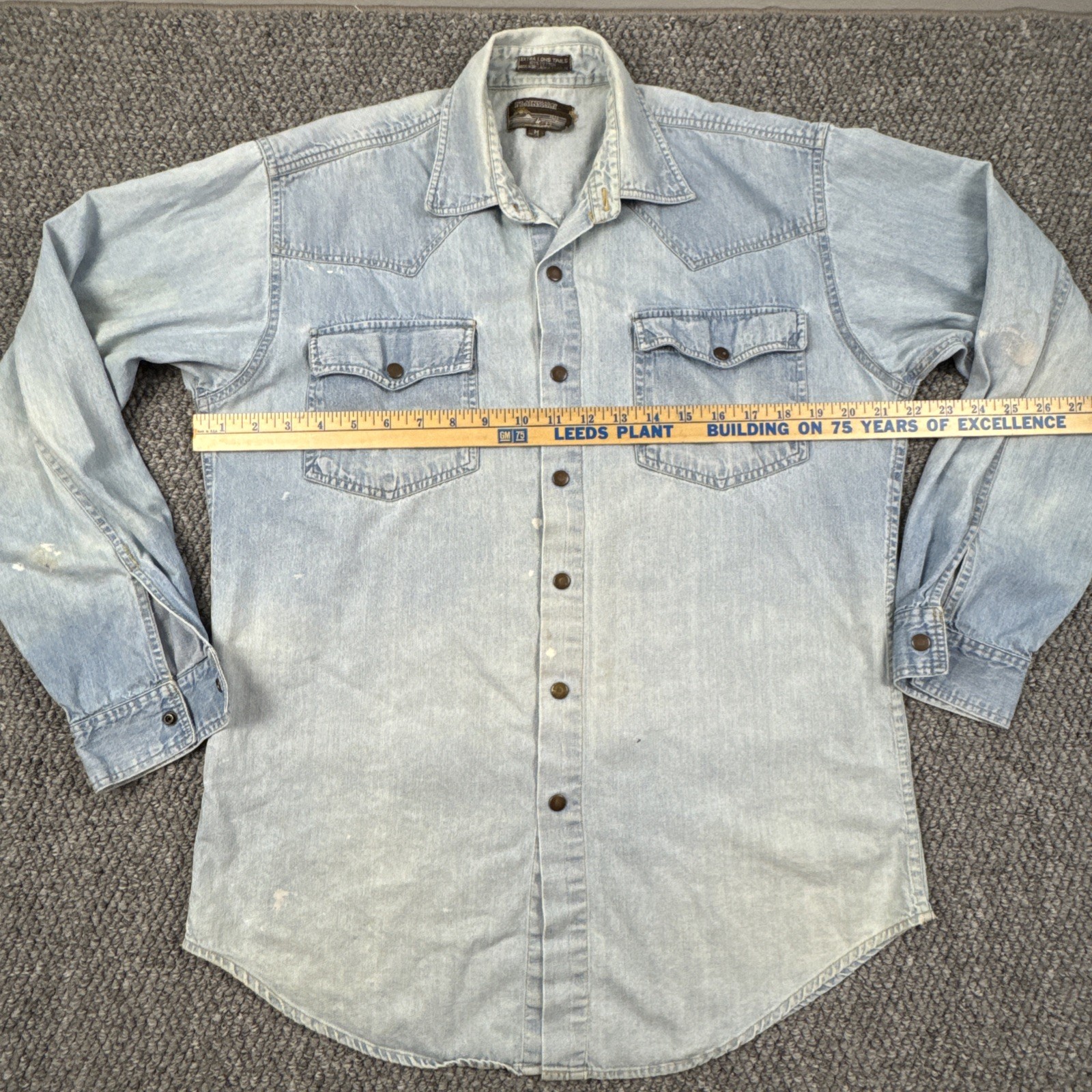 Vtg Plainsman Western Shirt M Snap Cowboy Rockabilly Grunge Extra Long Tails