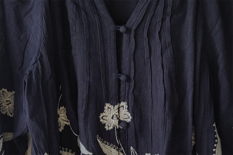 NWT! J JILL NAVY BLUE EMBROIDERED WHITE FLORAL PLEAT PINTUCK SHIRT TUNIC TOP XL