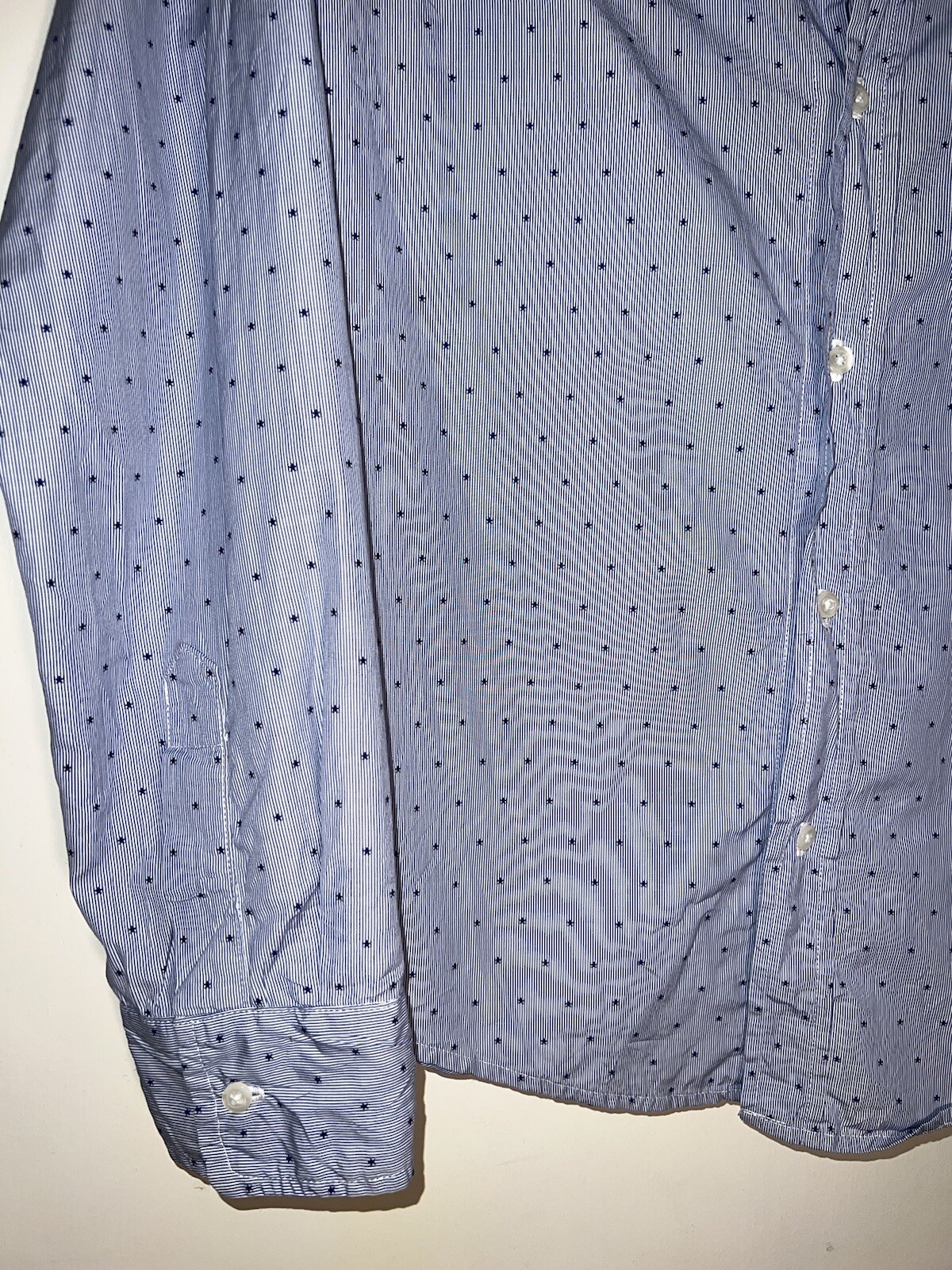 Frank & Eileen Barry White Blue Stripe Stars Cotton Shirt Size M. c747