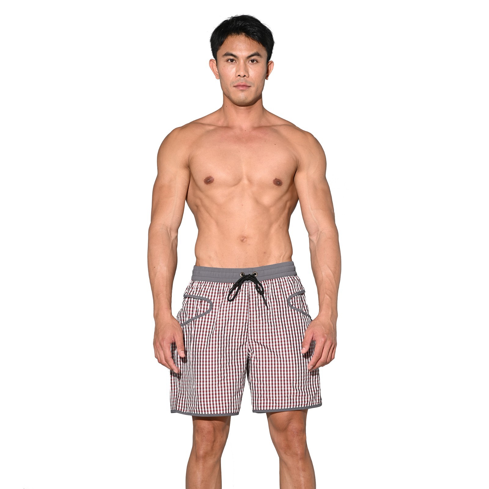 Men’s Lightweight Pocket Board Shorts Fast Dry Surf Lining Swimwear Plaid B4570