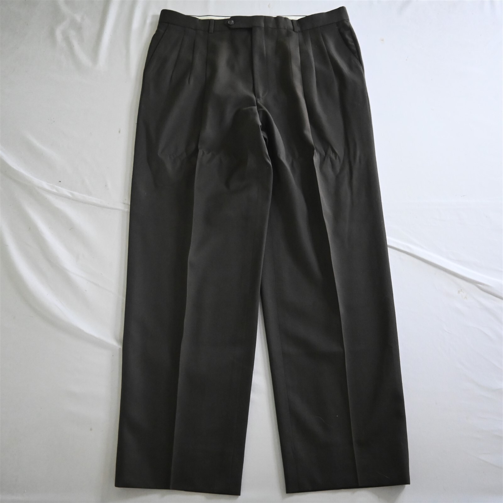 Vtg Tallia 36×32 Brown Wool Pleated Old Money Mens Dress Pants