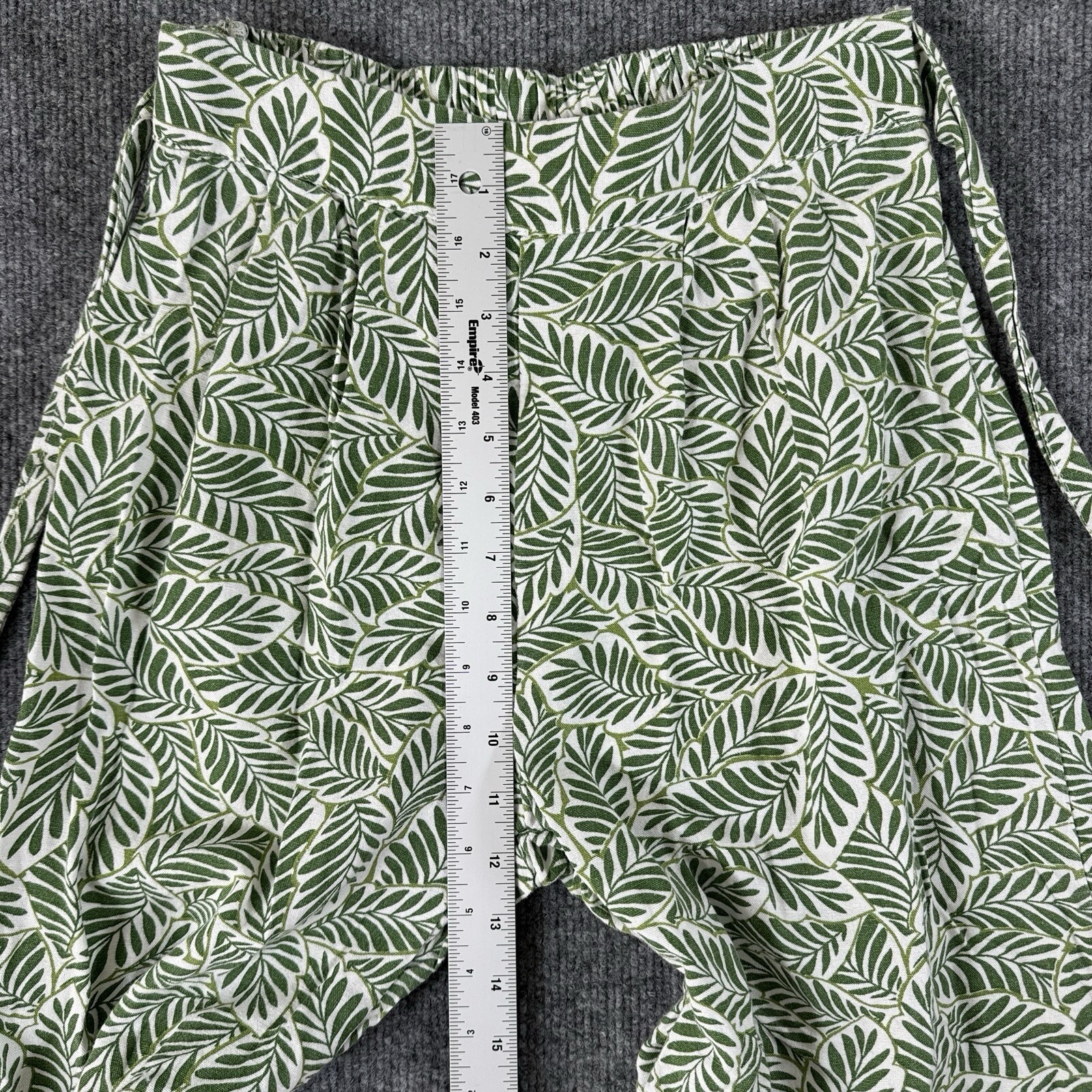 Midnight Sky Linen Pants Small Green Wide Leg Tropical Ankle High Rise Floral