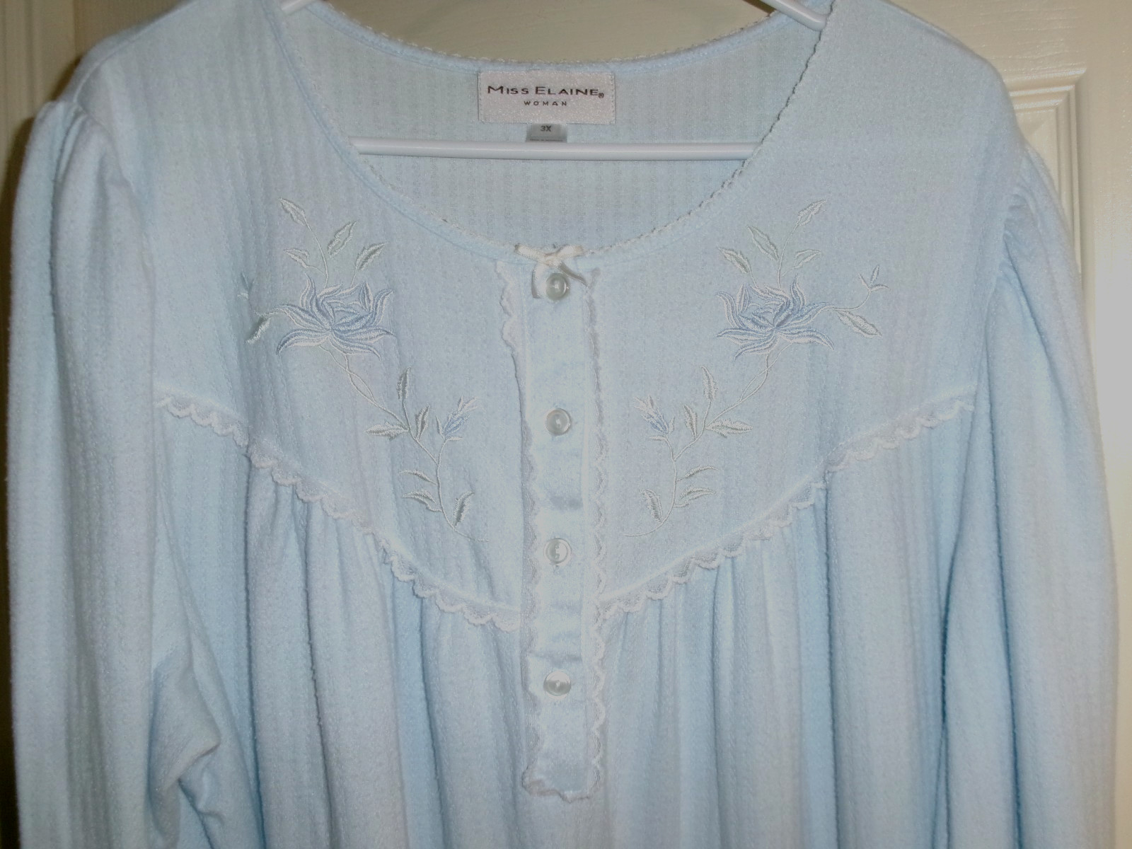 Miss Elaine 3X Nightgown Blue Embroidery Lace Botton Placket SOFT GR2