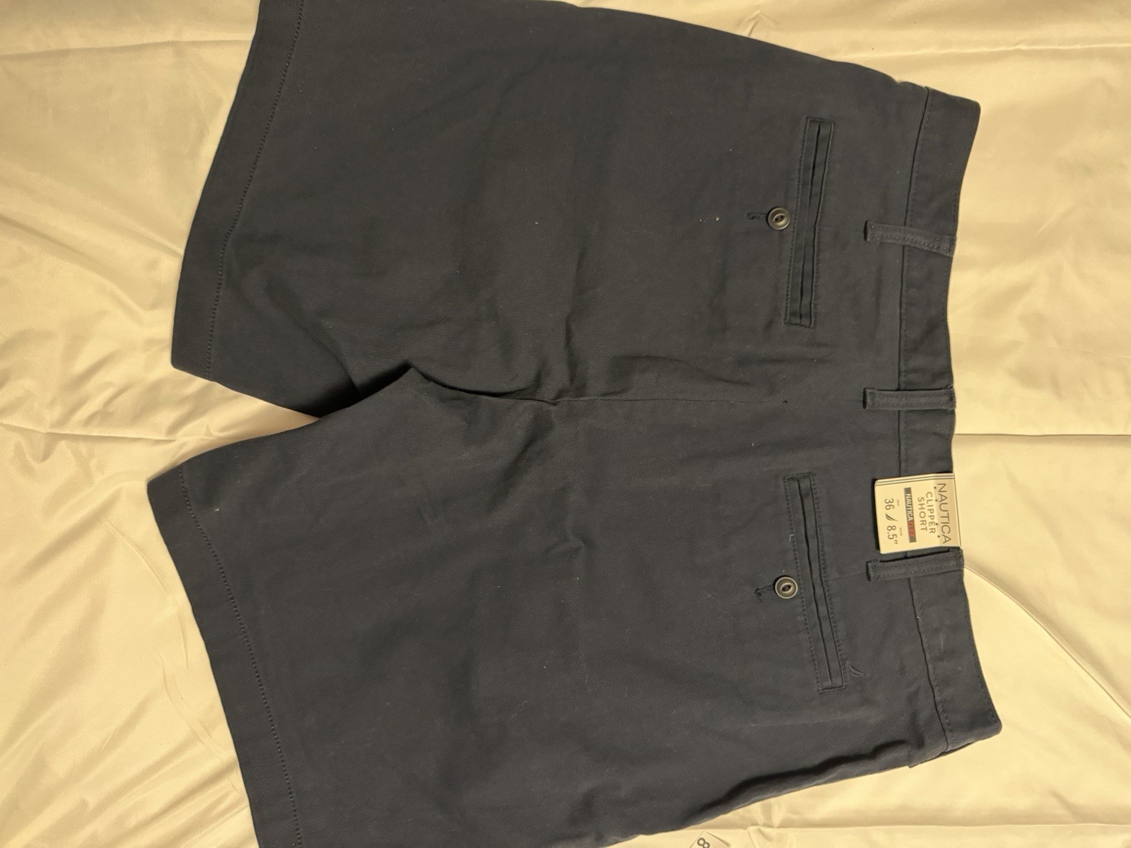 Nautica Men’s Classic Fit Navy Solid Chino Shorts 8.5″ Inseam Flat Front
