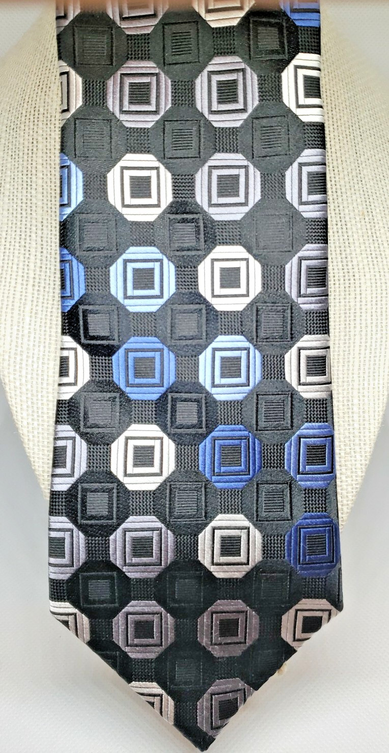 Michael Kors Silk Neck Tie Geometric Pattern Blue Black Classic 57″-60″ New Sexy