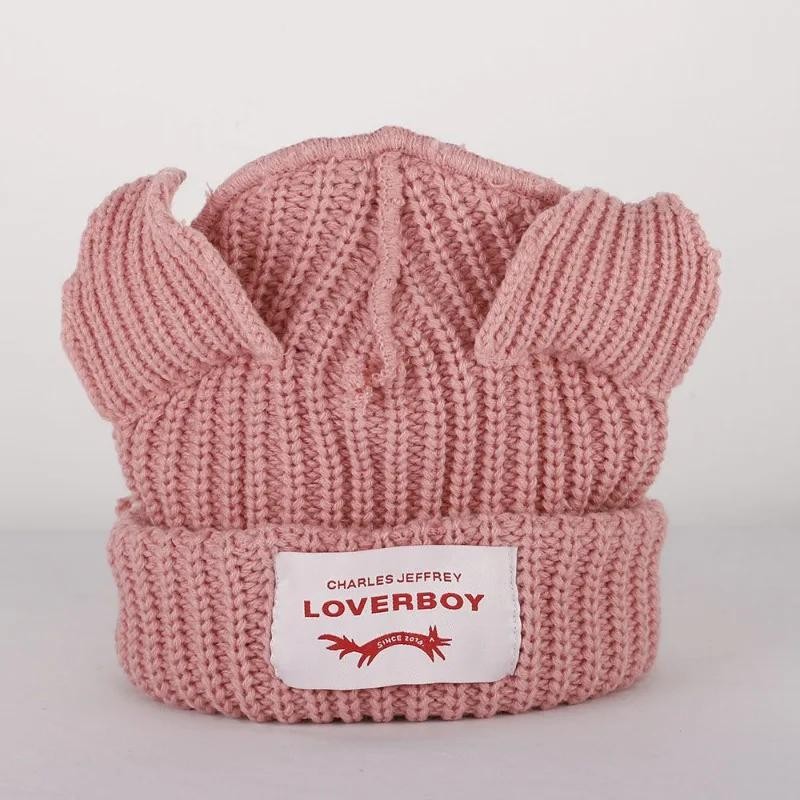 Loverboy Cat Ear Knit Hat Solid Warm Pig Ear Woolen Hat Cute Fashion Hooded SALE
