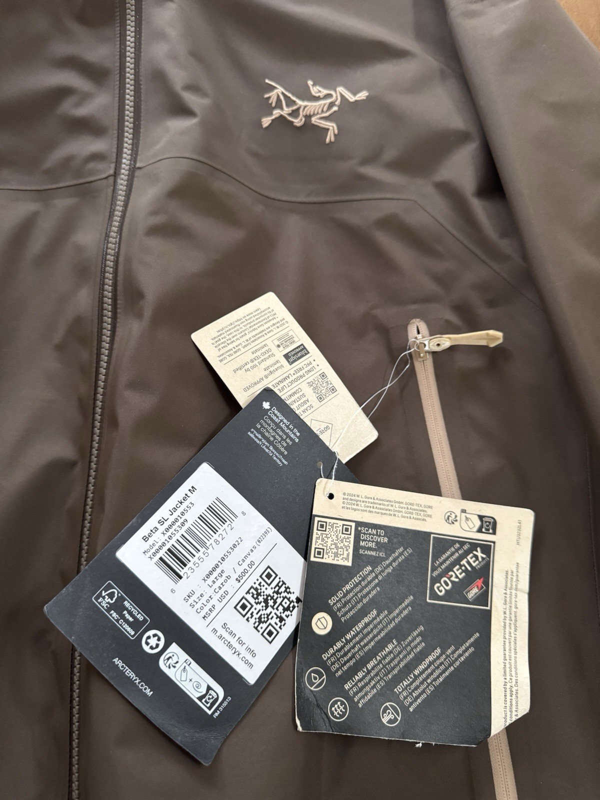 Arc’teryx Men’s Brown Hooded Full Zip Jacket Logo Regular Fit Size L