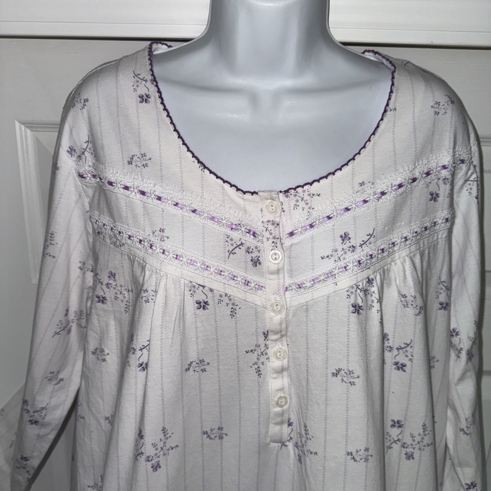 Keyocean long Nightgown 100% Cotton Comfortable Lightweight Long-Sleeve XL