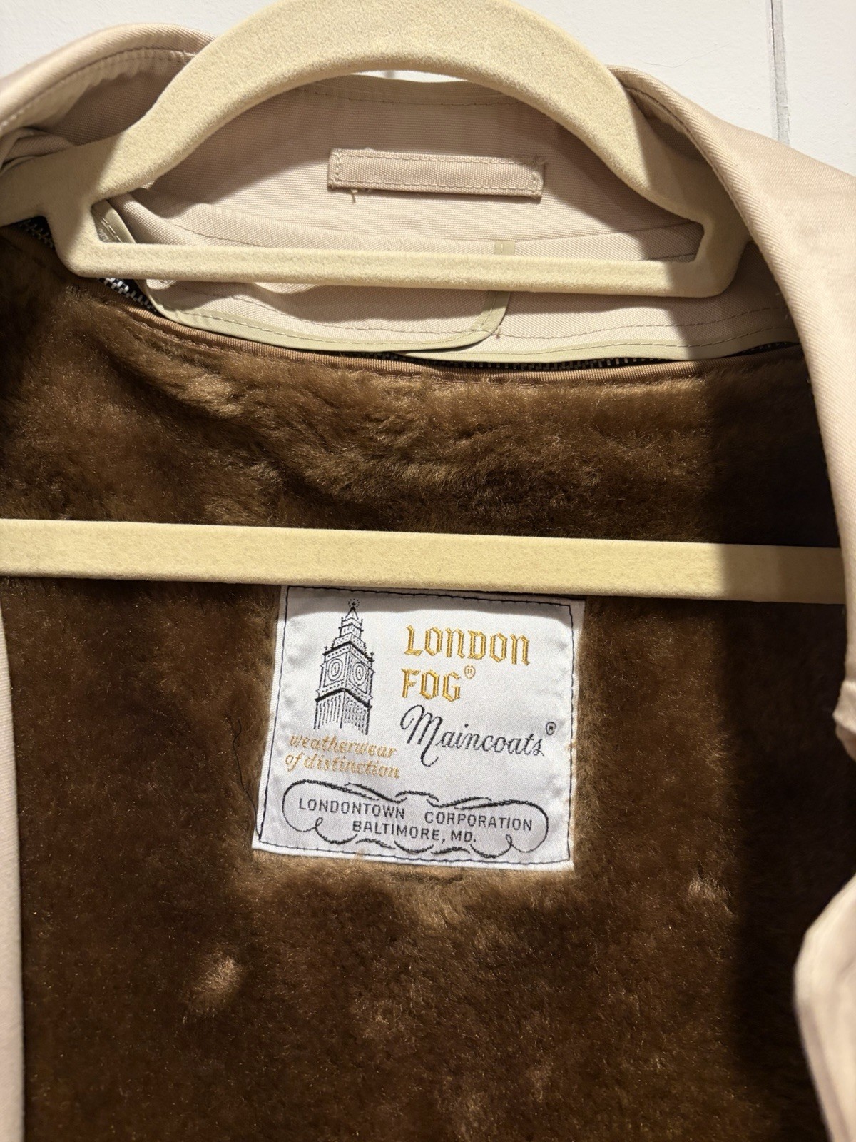London Fog Maincoats Men’s Trench Coat Beige Canvas removable Faux Fur Lining 44