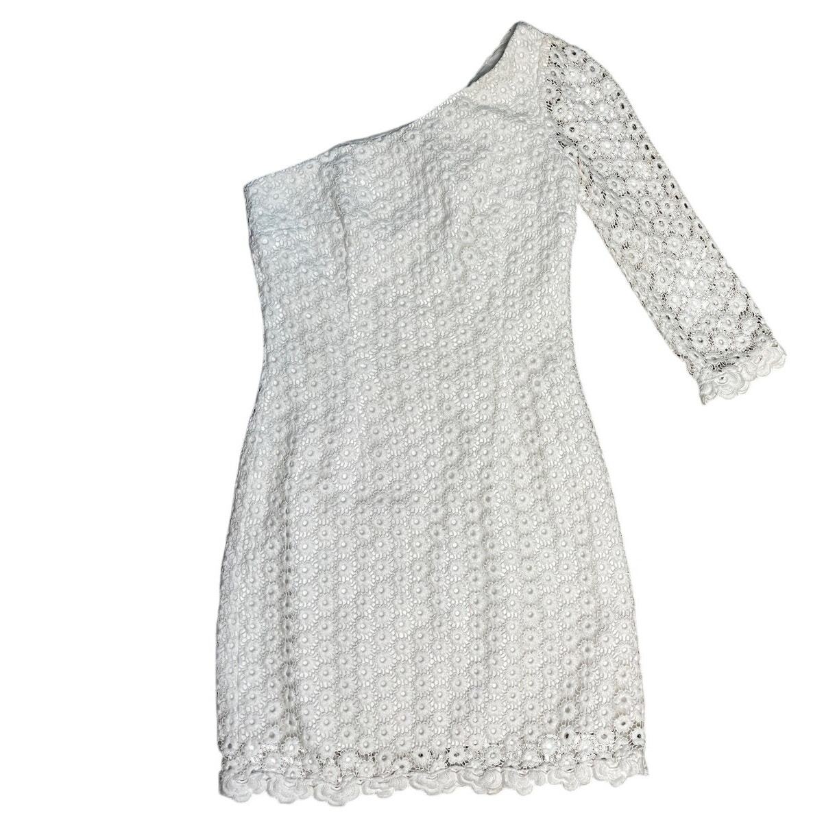 Lilly Pulitzer Resort White Daisy Truly Lace Whitaker One Shoulder Dress Size 0