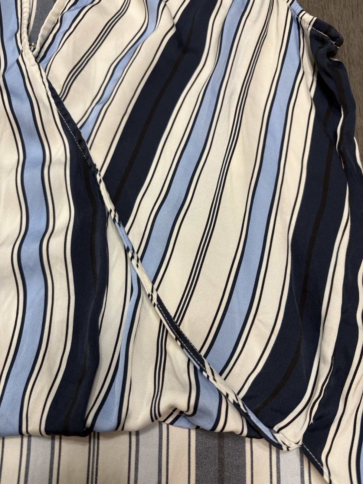 Veronica Beard Rahi Blue Stripe Quiet Luxury Silk Blend Sleeveless Designer Top