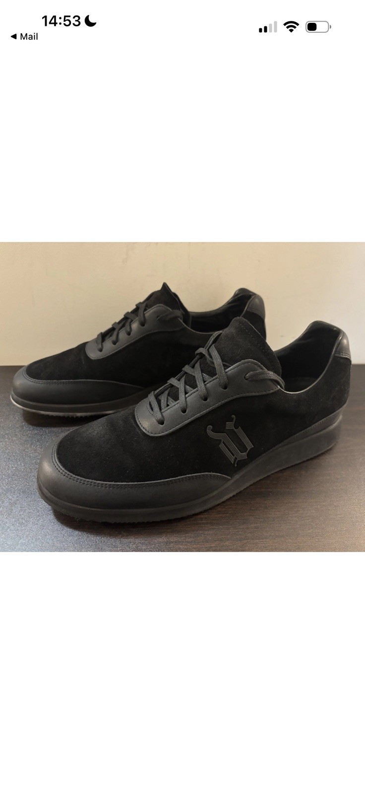 Gianni Versace Black Suede Leather Gothic V Sneakers Size US 10 Made in Italy