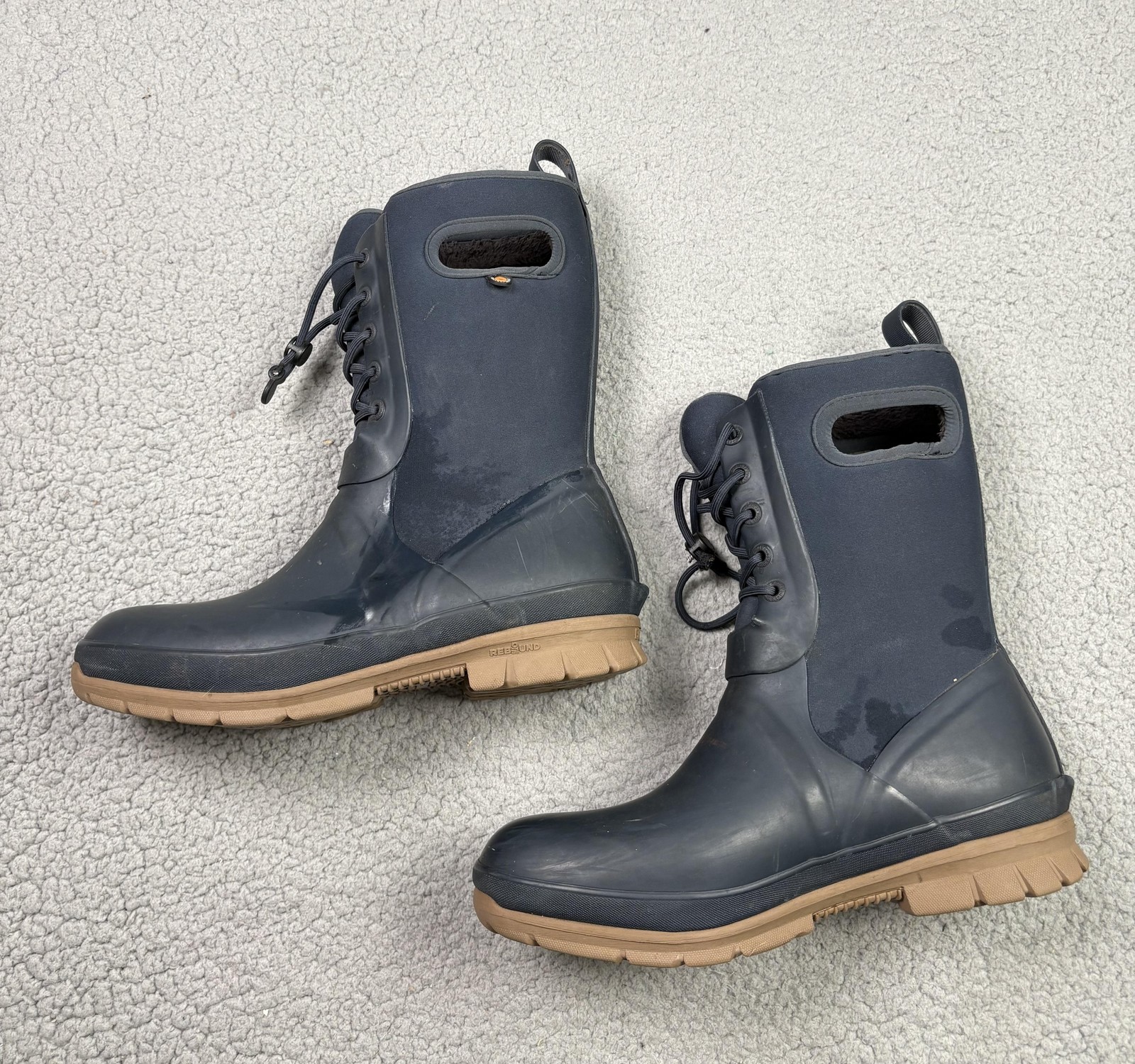 Bogs Cameron Lace Boots Womens Size 9 Blue Faux Fur Snow Winter Waterproof