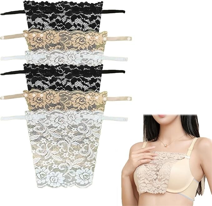 6 Pieces Lace Clip-on Mock Camisole Bra, Insert Overlay Modesty Panels One Size