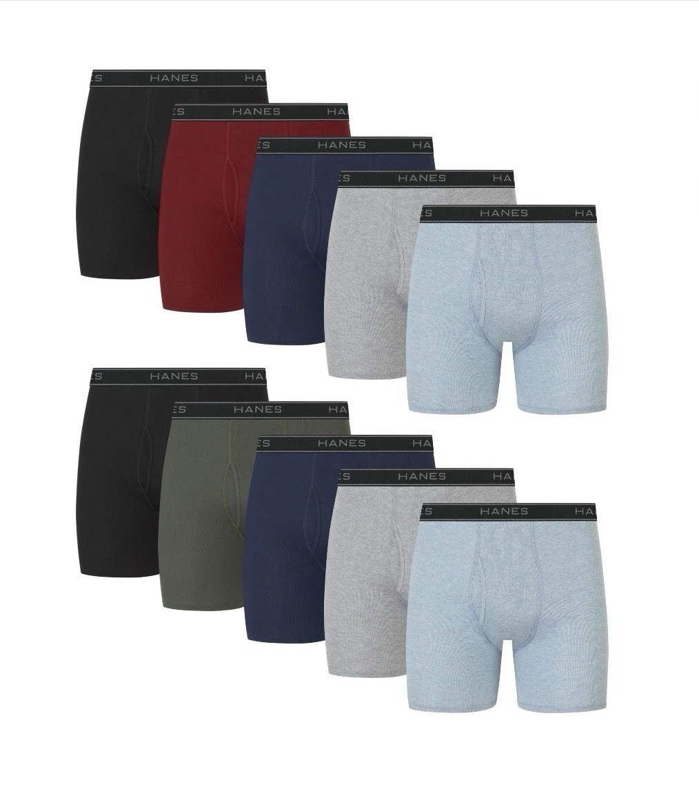10-Pack HANES Men’s L Boxer Briefs Tagless Comfort Flex Waistband Solid Colors