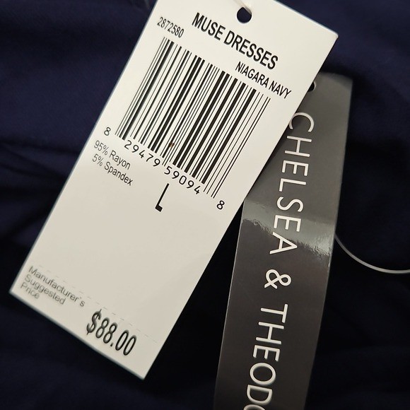 Chelsea & Theodore Belted Knee Length Dress Size Large New Navy Blue Office