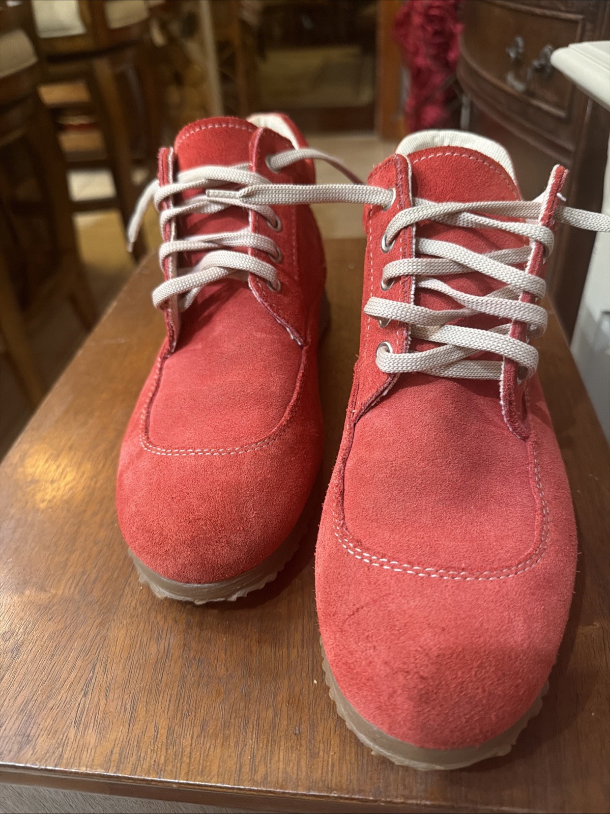 Vintage Kickers Red Suede Chukka Boots Moc Toe Mid Top Union Jack Tag EU 37 US 7