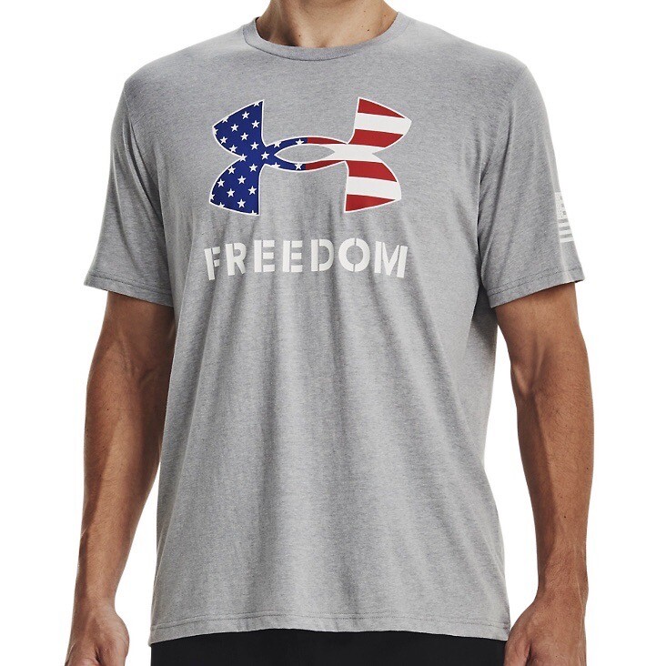 Under Armour Men’s UA Freedom Flag Logo T-Shirt Sz Medium Gray USA Patriotic Tee