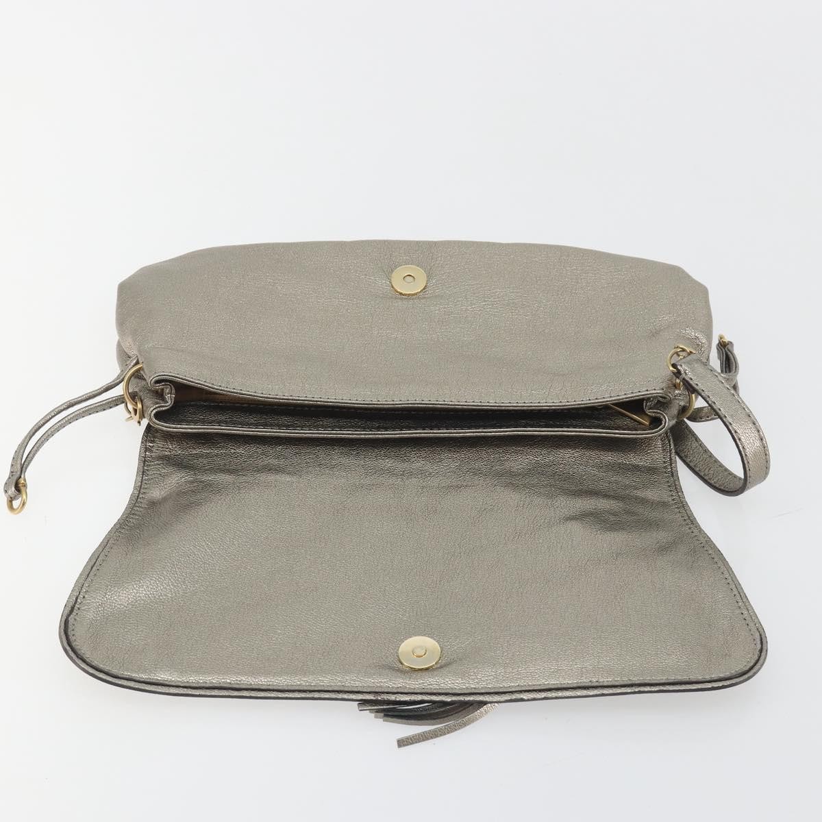 Salvatore Ferragamo Gancini Shoulder Bag Leather Silver Gold Auth 196304A