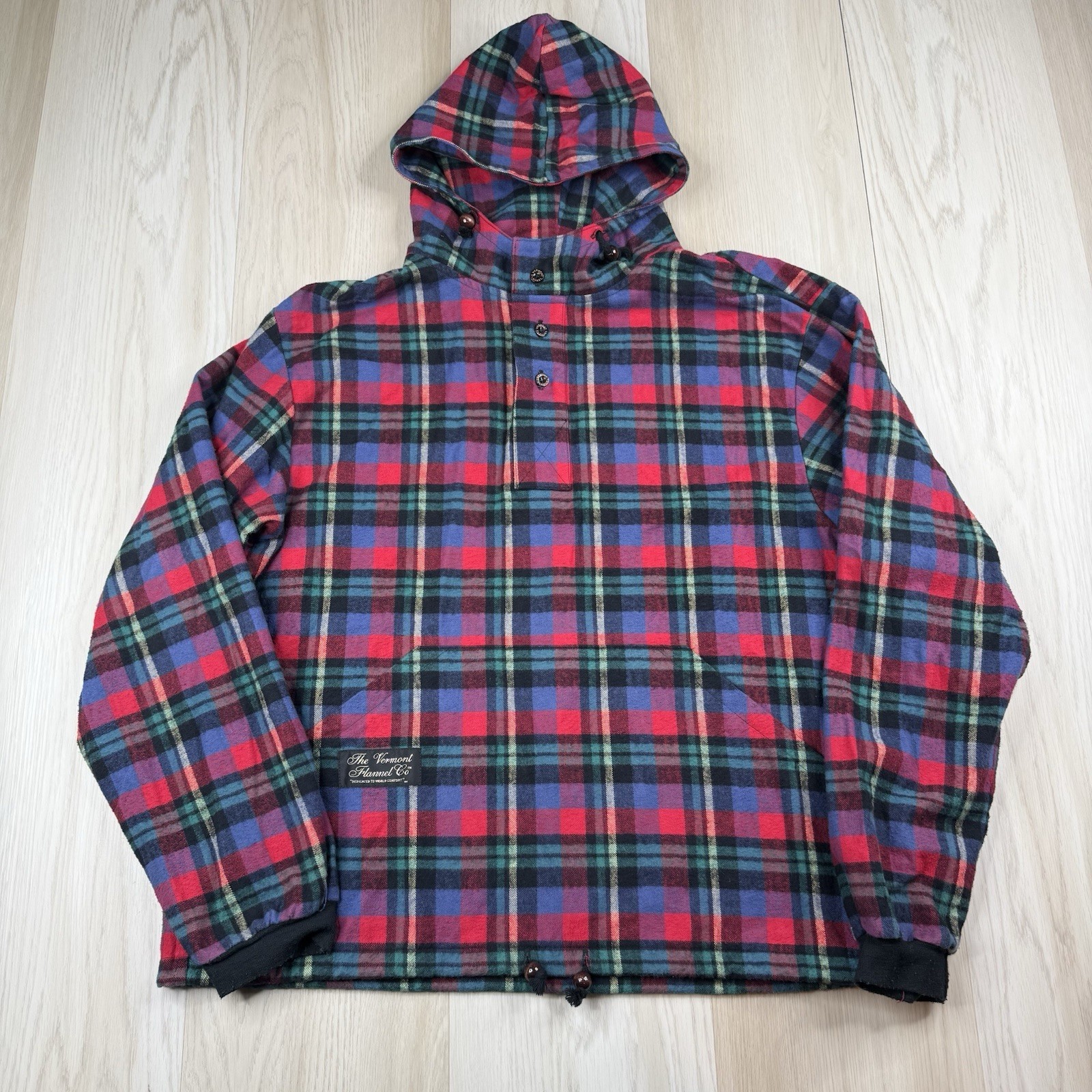The Vermont Flannel Co Hoodie Mens Large Made In USA Plaid Pullover Henley