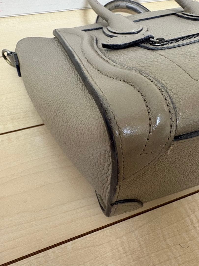 CELINE Luggage Nano Drummed Calf Leather Beige Vintage Authentic From Japan