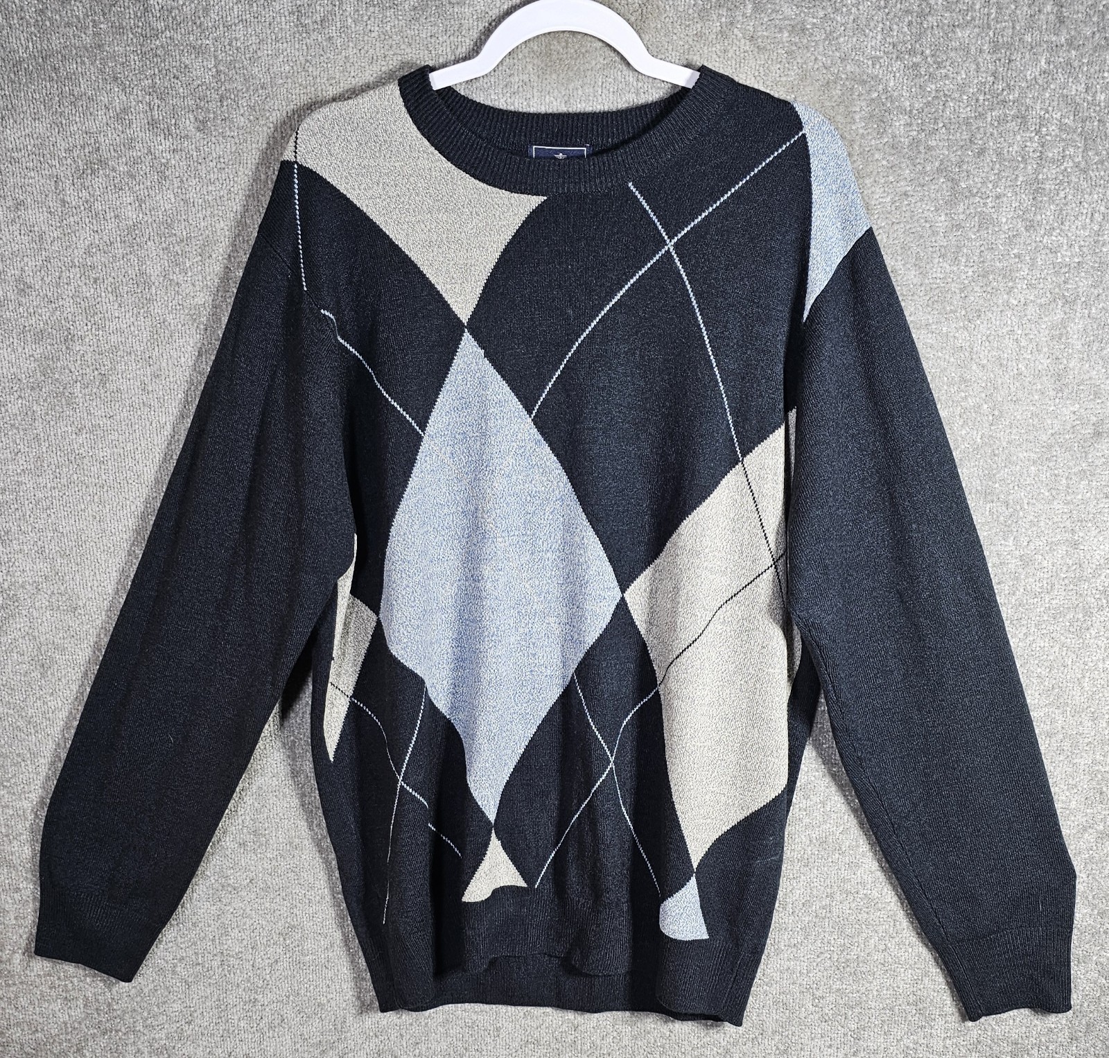 Dockers Argyle Sweater Mens Size XLT Black Blue Beige Gray Long Sleeve Pullover