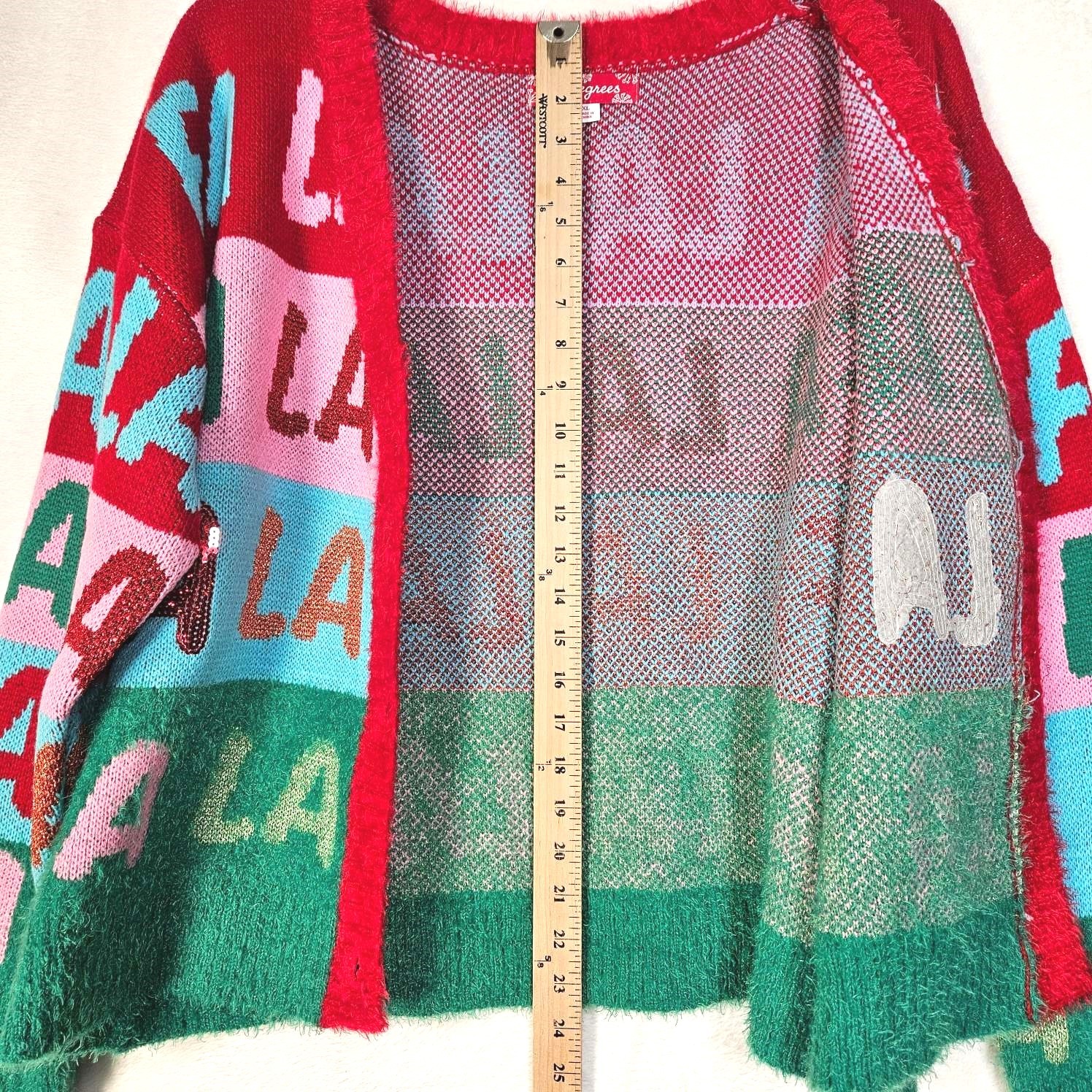 33 Degrees FA LA LA LA Cardigan Sweater Womens X-Large Button-Up Long Sleeve