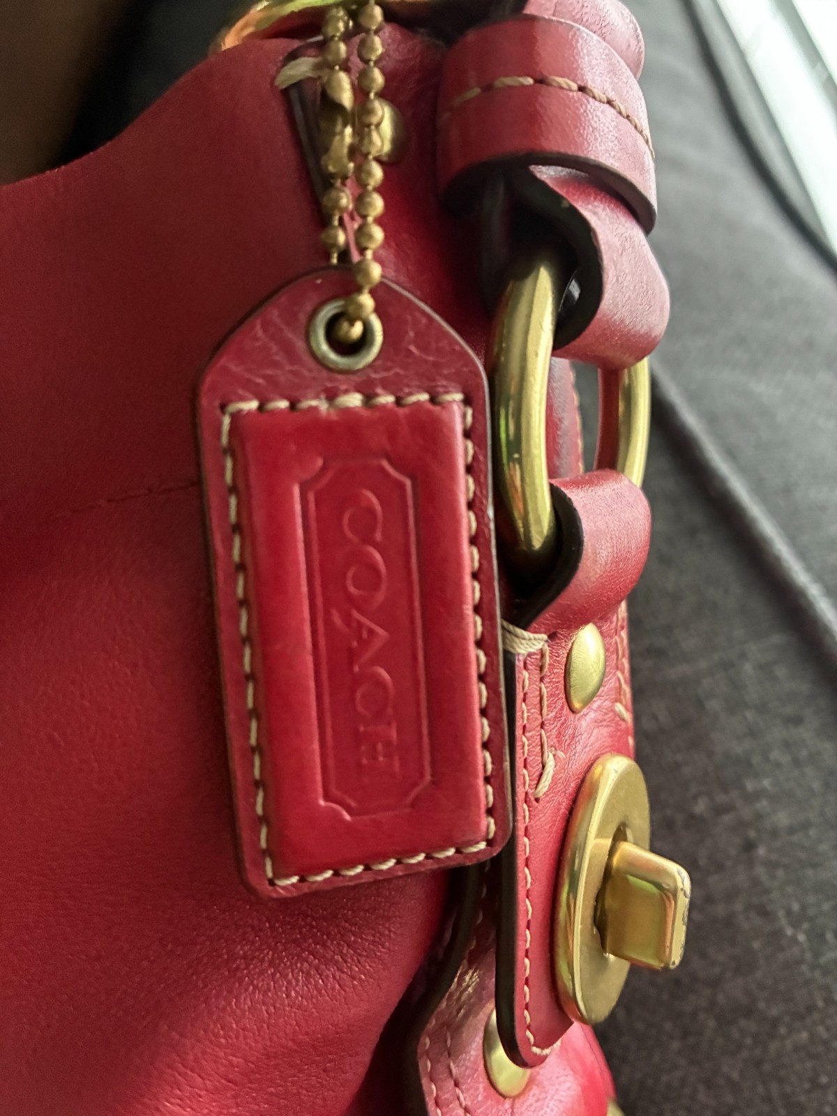 Coach Carly Satchel Purse Y2K Era Cherry Red Medium Size Bag with Stud Accents