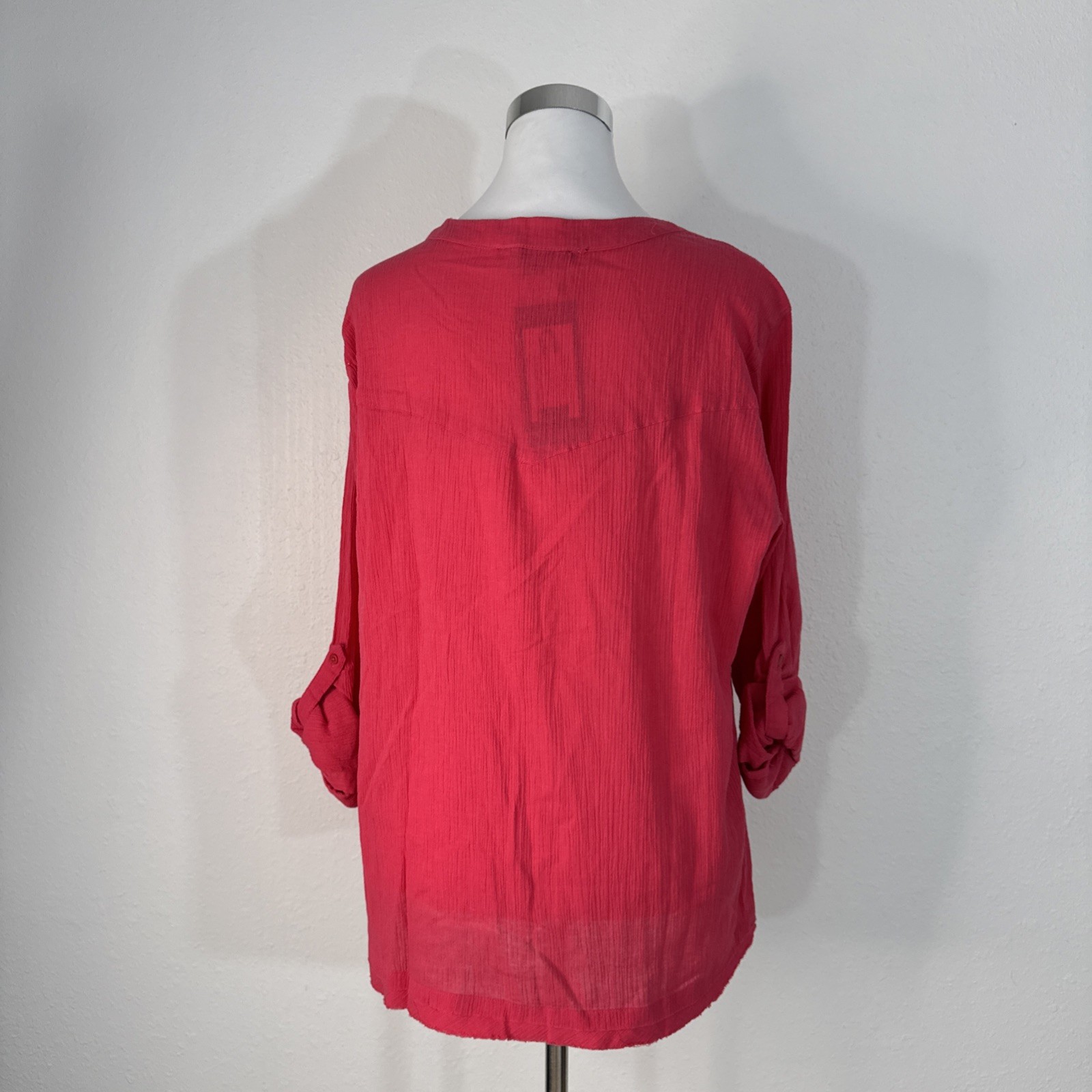 Bandolino Blouse Shirt Top Womans L Paradise Pink Roll Tab Sleeve Career Casual
