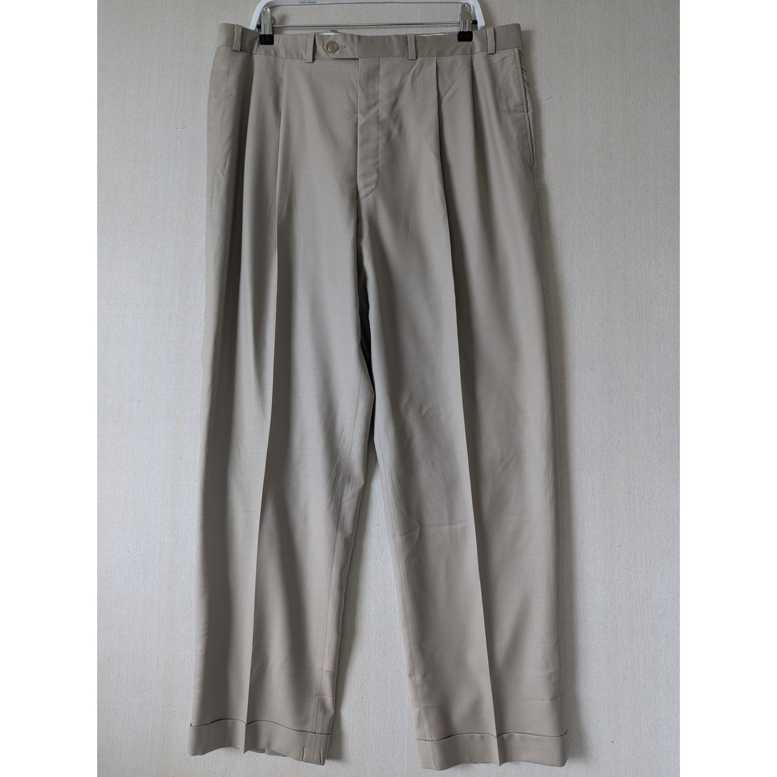 VTG Ralph Lauren Dress Pants Mens 35×31 Tan Wool Cashmere 120s Pleated Cuffed