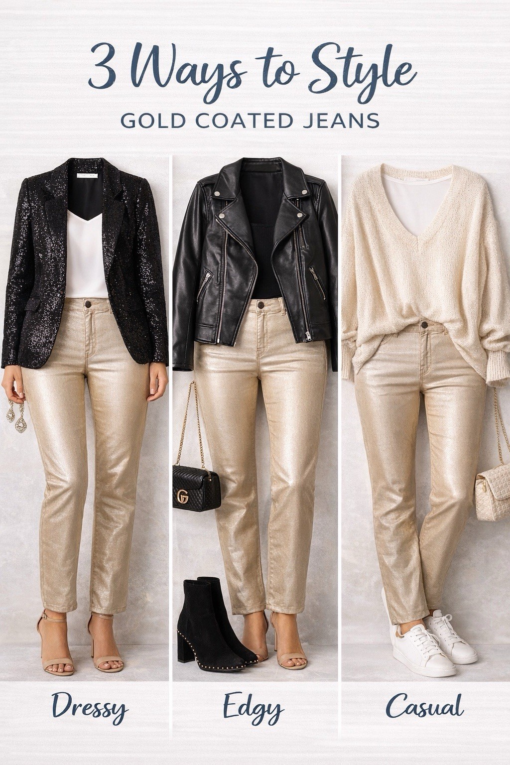 Grace + Emma Gold Metallic Coated Jeans Women Size 10 Stretch High Rise Pants