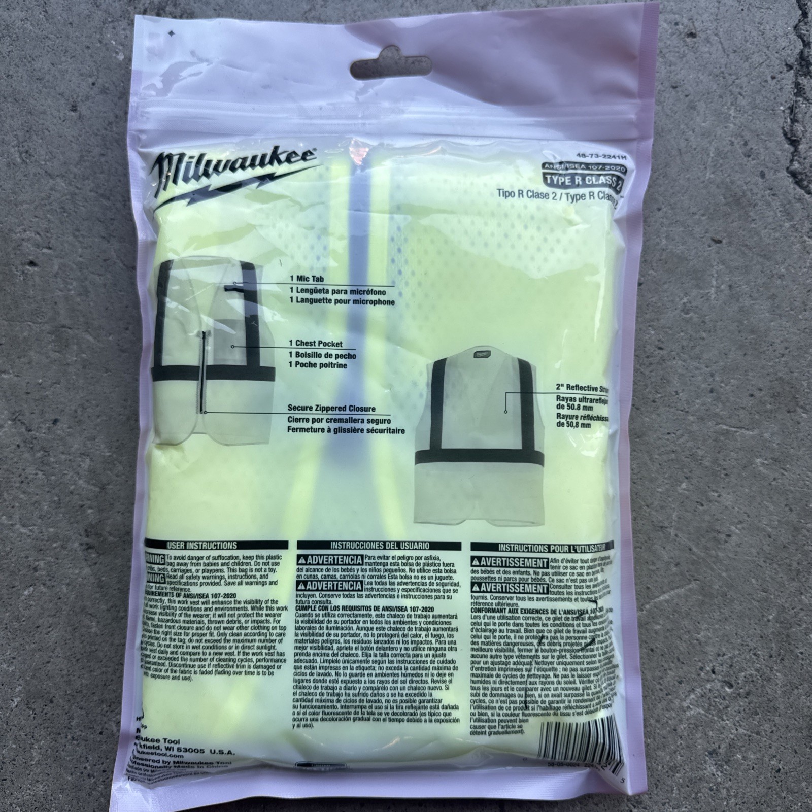 Milwaukee Tool 48-73-2241 Class 2 High Visibility Yellow Mesh One Pocket Safety