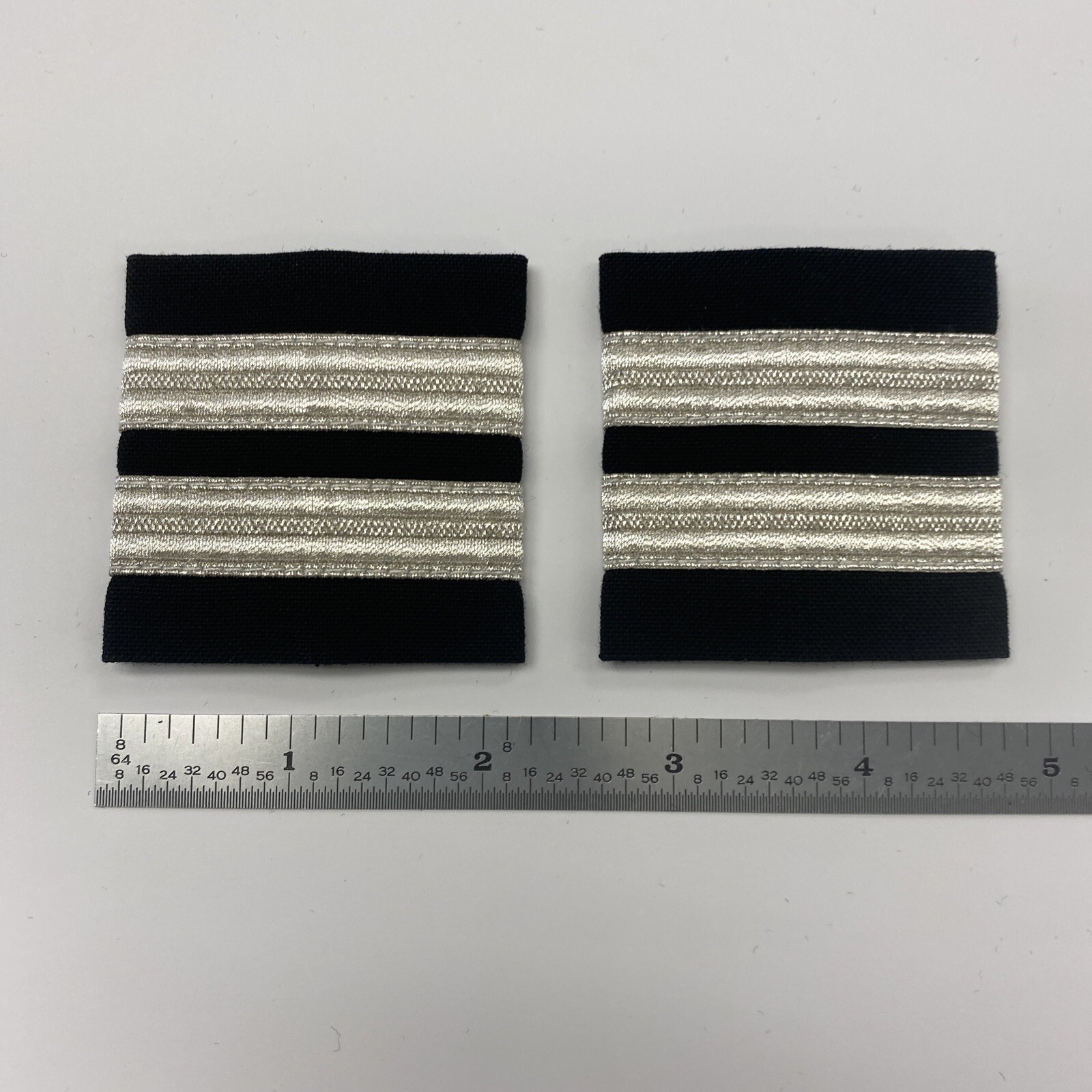 2 Silver Stripe Epaulettes On Black Fabric – 2.25”x 2.25” – Made In The USA