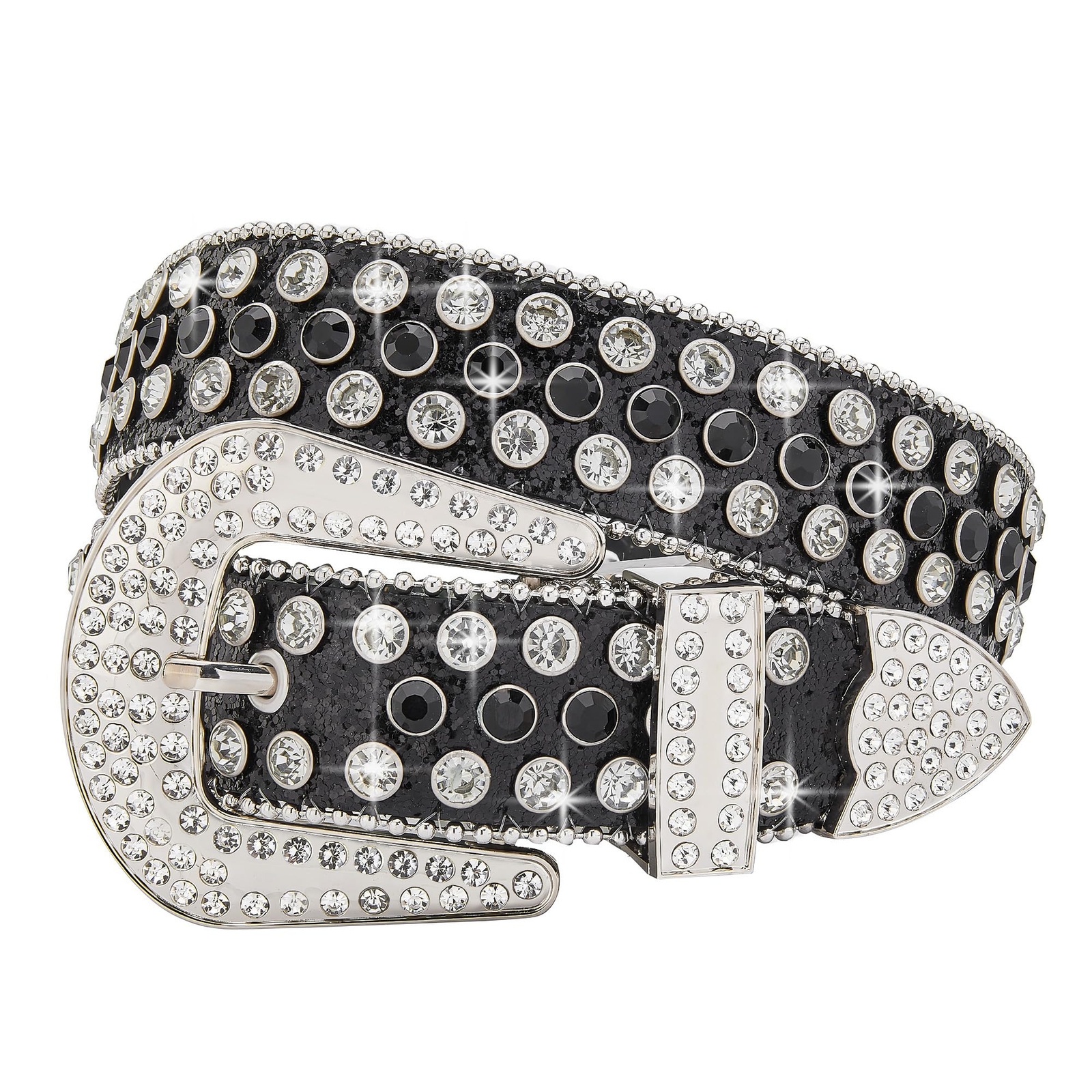 Men Fashion Rhinestone Belt Western Bling Studded Design Leather Belt for Jeans