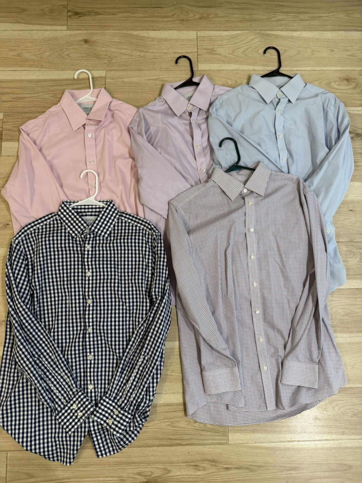 Lot of 5 Charles Tyrwhitt Dress Shirts 16.5 34 Slim Fit Non Iron + Collar Stay