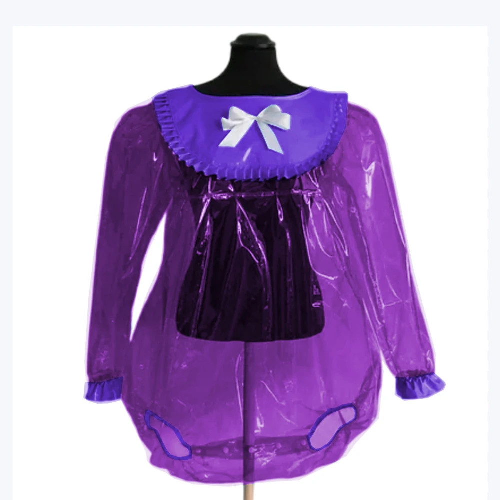 Lockable Patchwork Romper Button Open Crotch Plastic Puff Long Sleeve Bodysuit