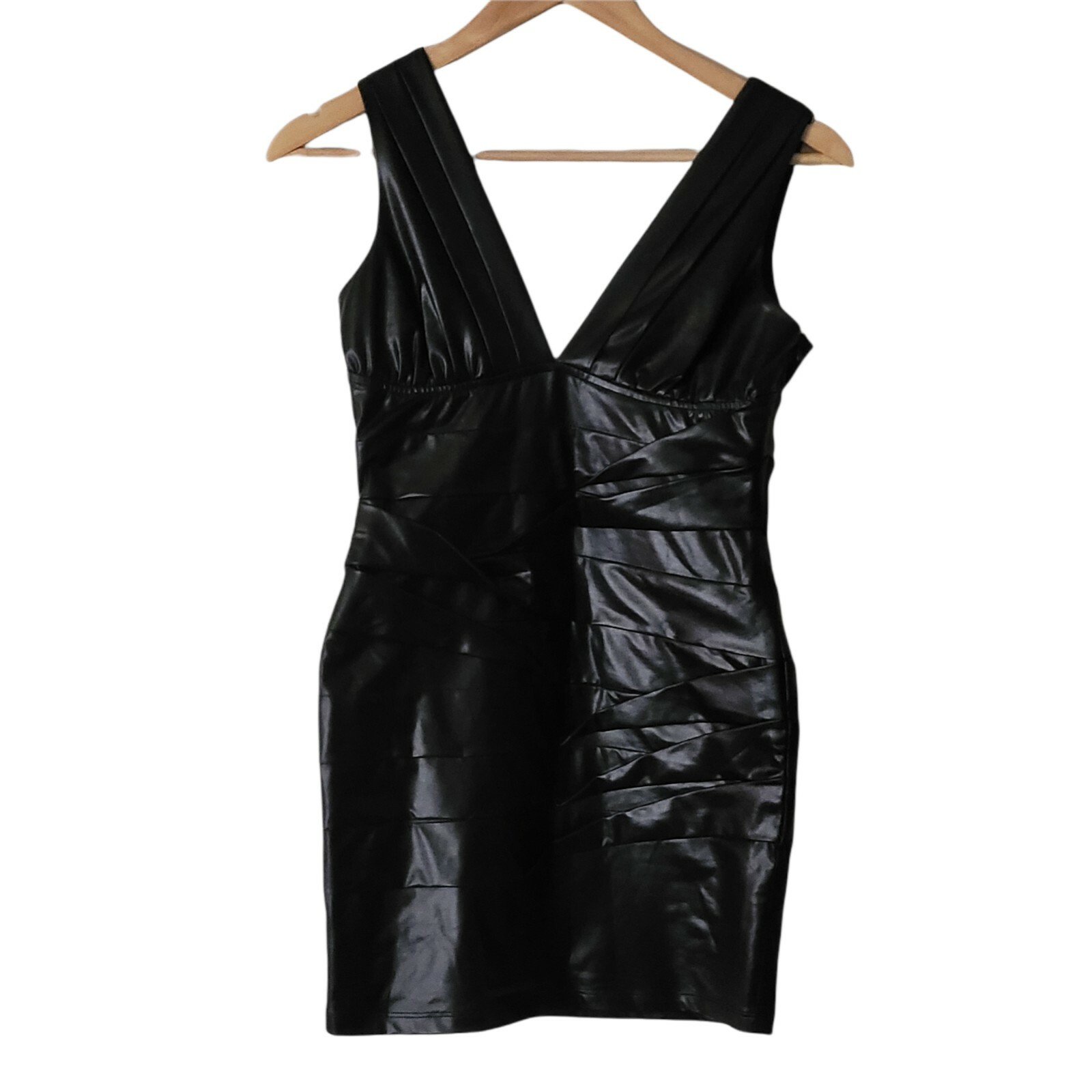 Women Black Sexy PVC Faux Leather Wet Look Bodycon Mini Dress