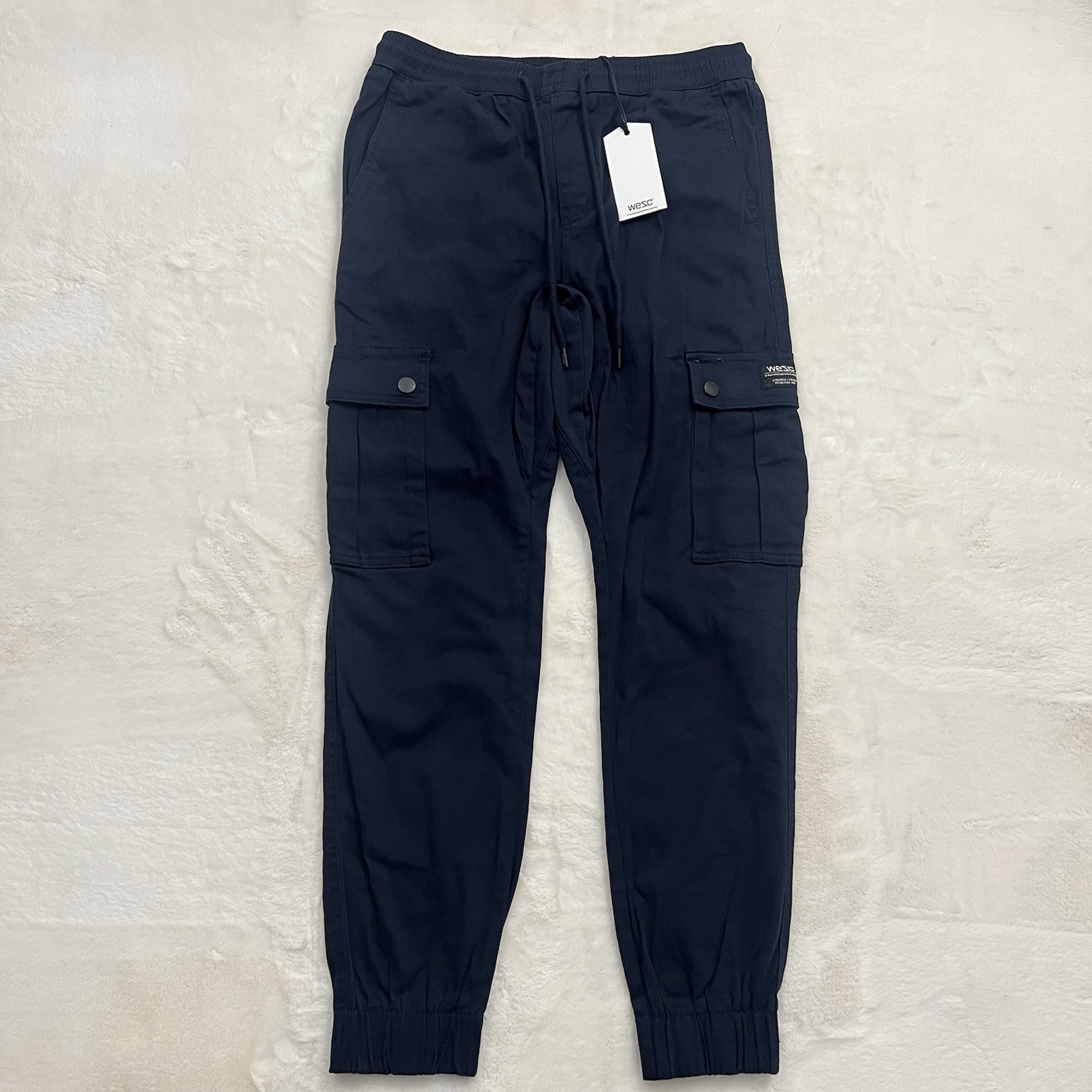 WeSC Mens Slim Utility Jogger Chino Pants Navy Blue Size S