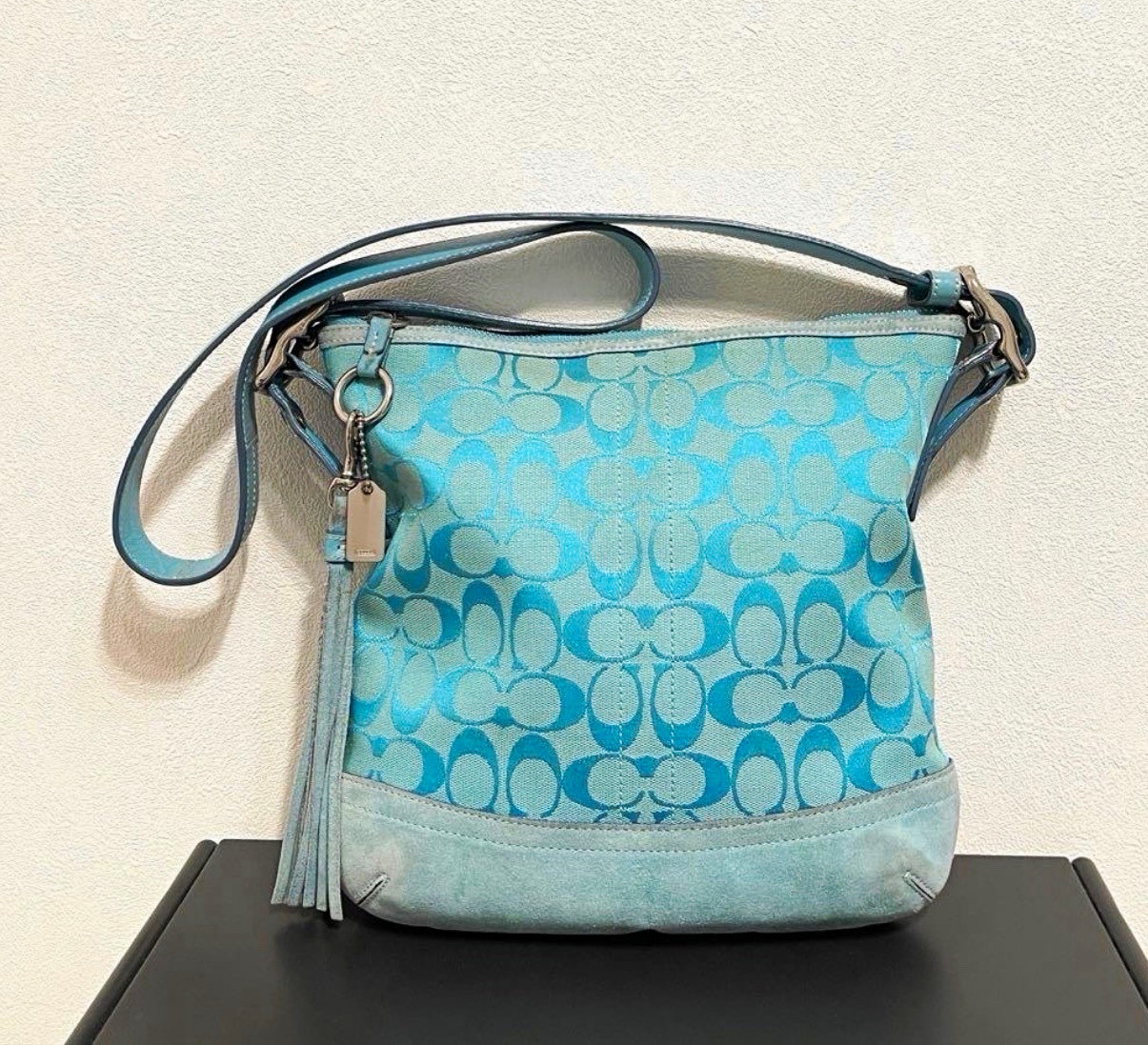Coach Y2K Turquoise Signature Jacquard Leather Shoulder Bag M045-9362