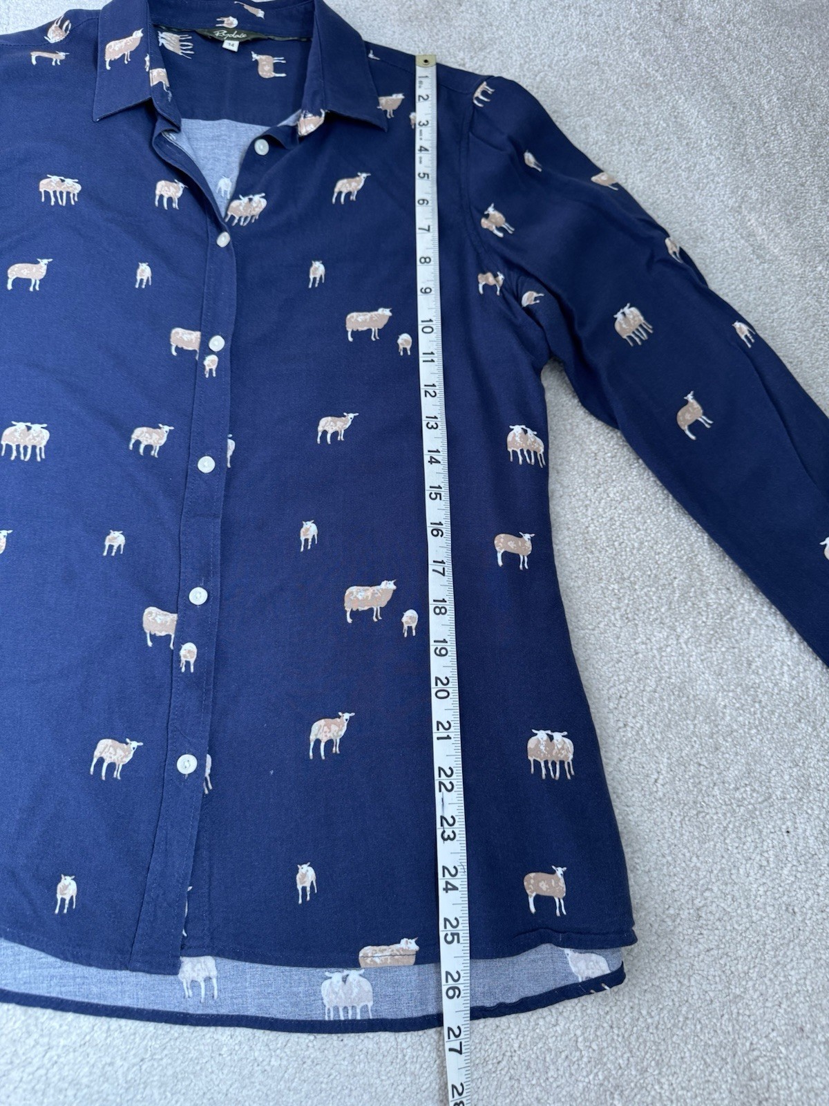 RYDALE NAVY SHEEP PATTERN LONG SLEEVE VISCOSE SHIRT/BLOUSE SIZE 14