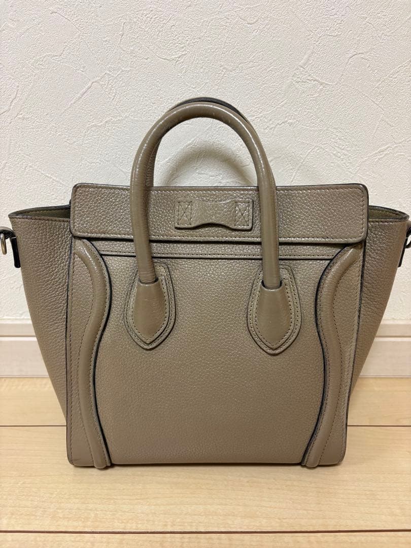 CELINE Luggage Nano Drummed Calf Leather Beige Vintage Authentic From Japan