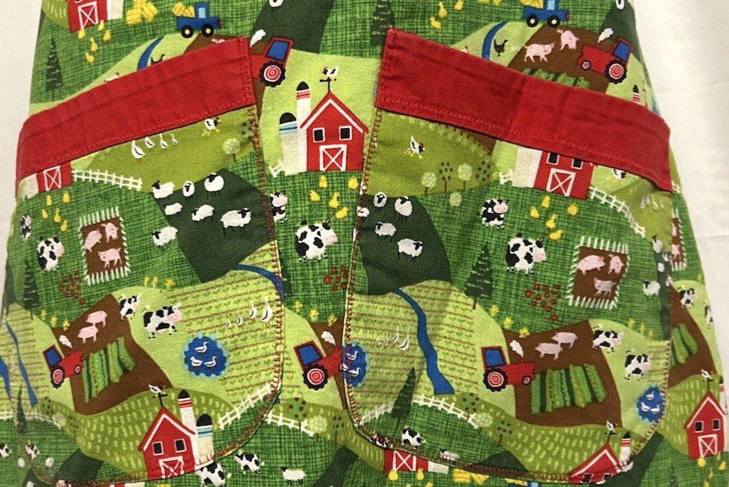 Homemade Bib Apron Country Cottage Barnyard Cows Pigs Ducks Chickens Reversible